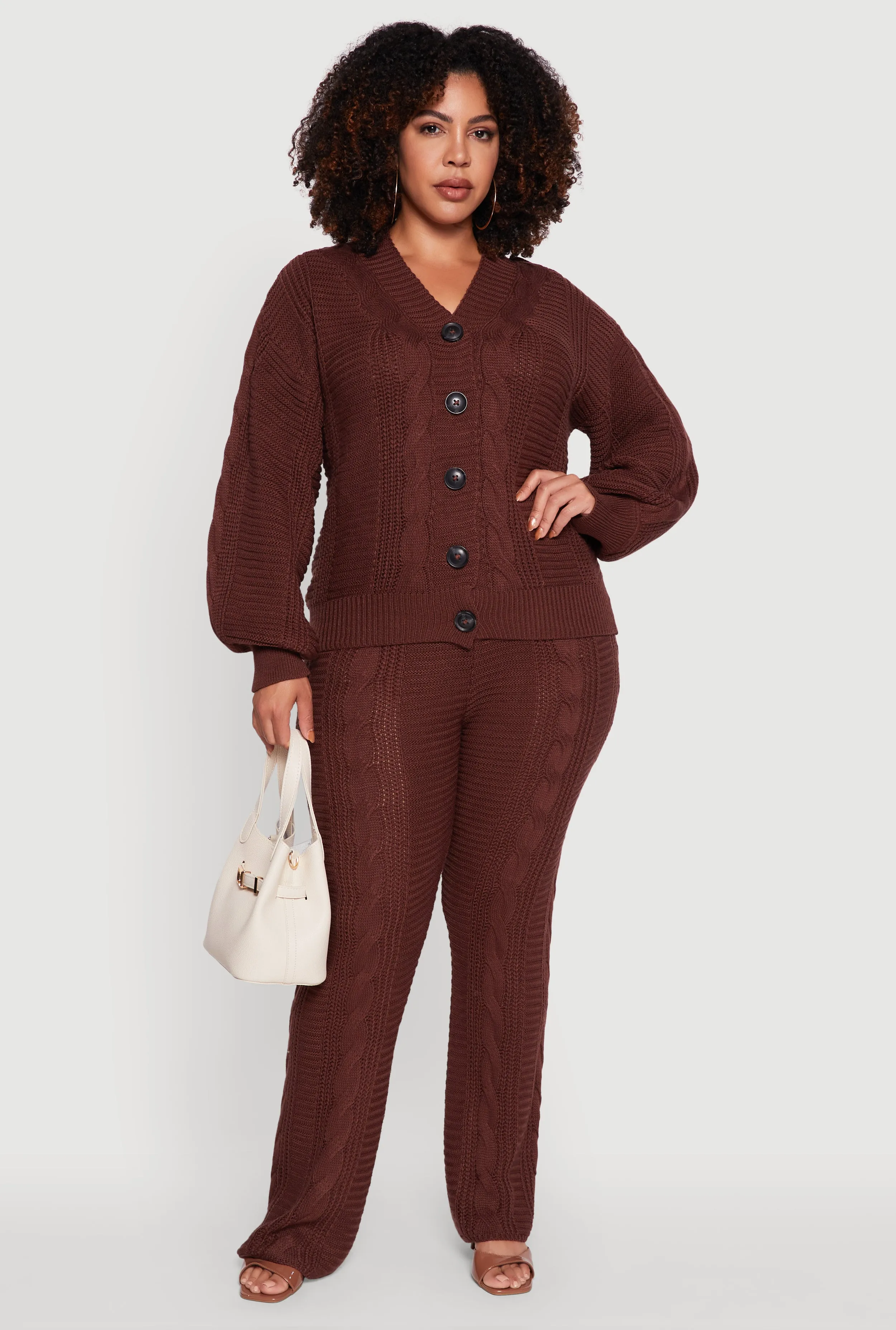 Plus Size Cable Knit Long Sleeve Button Front Cardigan sold by Rainbow product image thumbnail 2