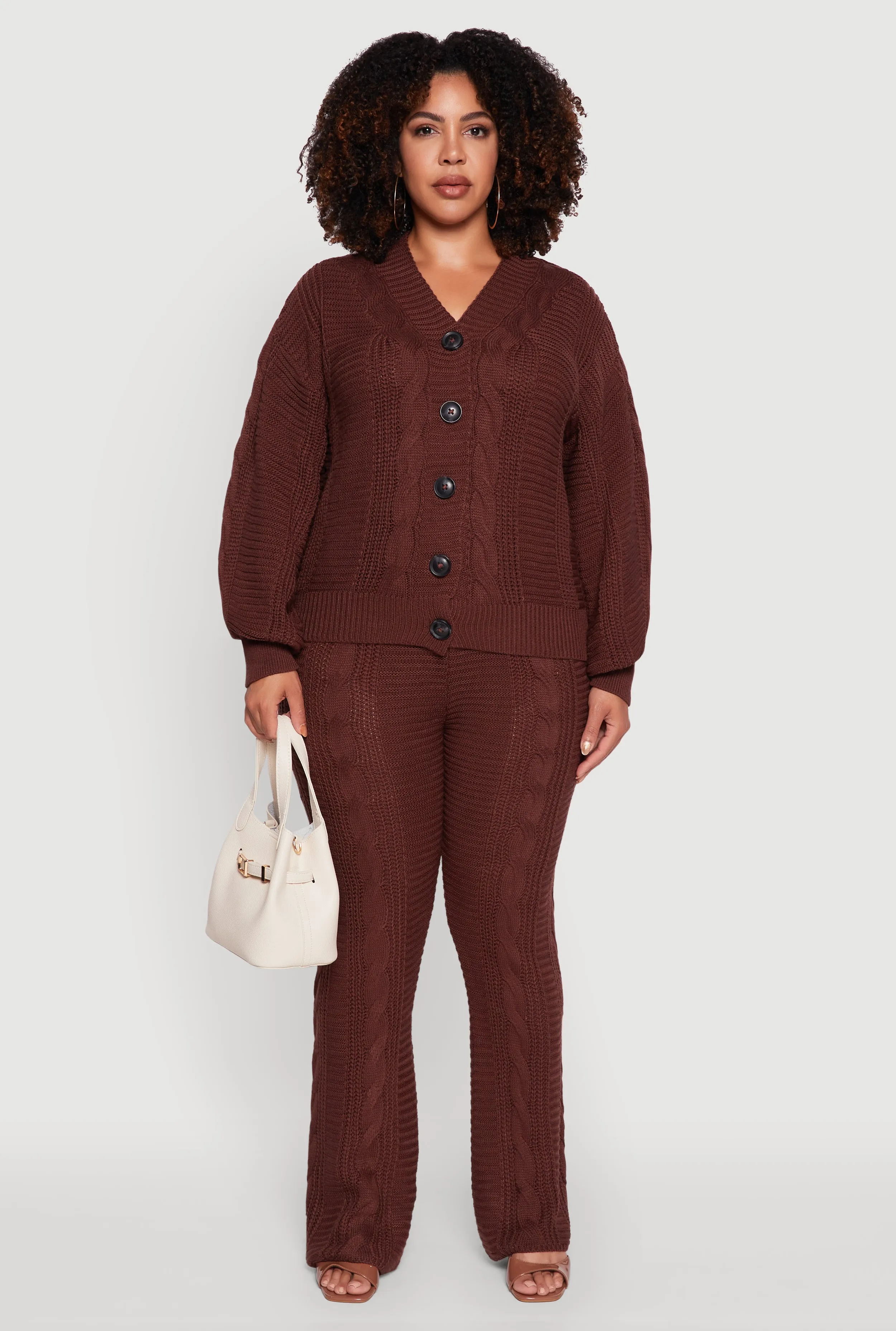 Plus Size Cable Knit Long Sleeve Button Front Cardigan sold by Rainbow product image thumbnail 3