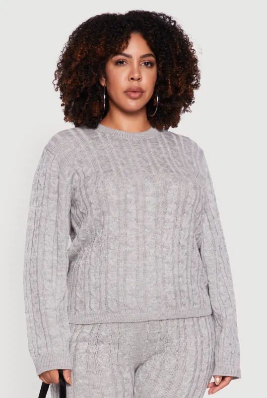 Plus Size Cable Knit Crew Neck Pullover Sweater sold by Rainbow