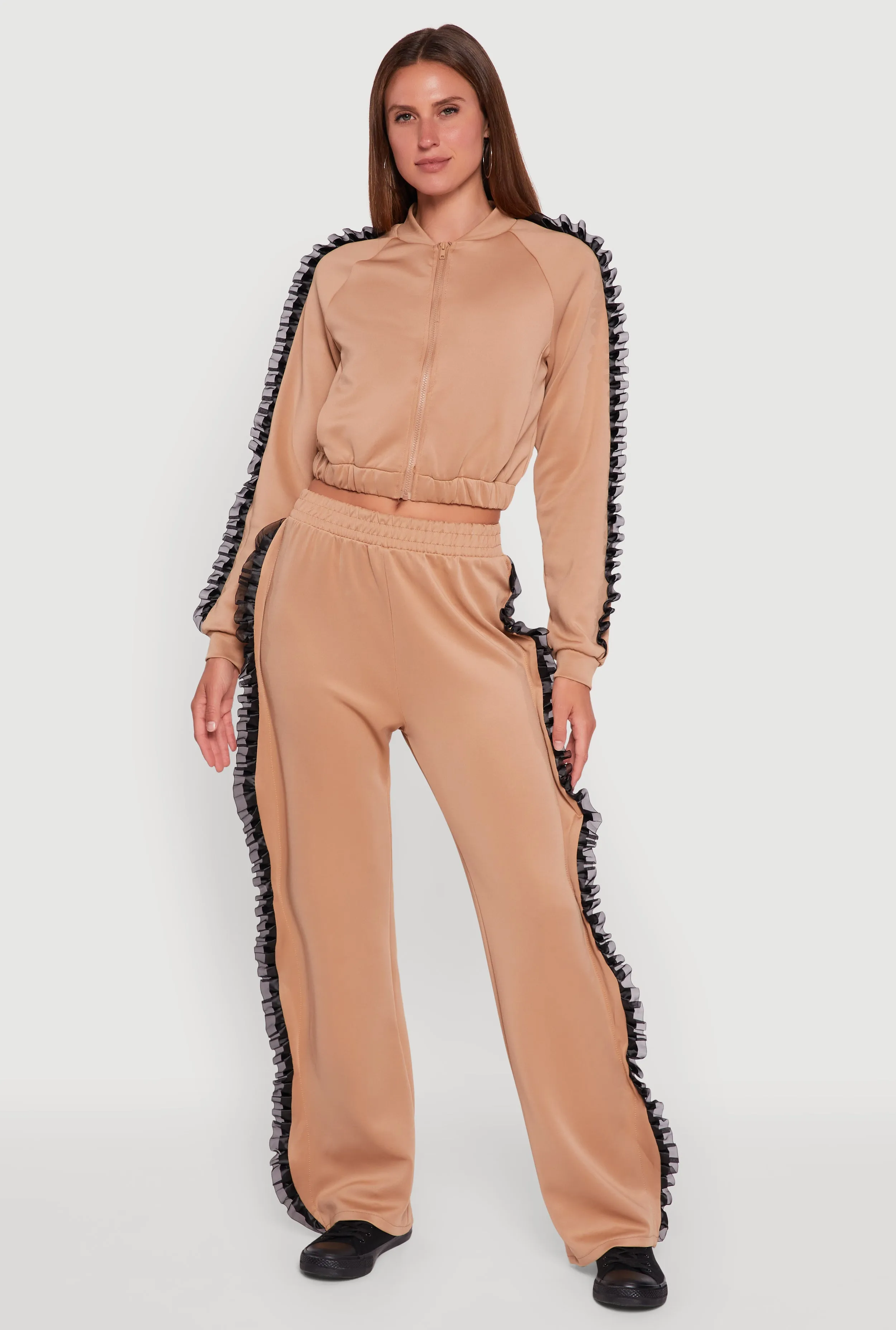 High Waisted Ruffle Trim Flare Leg Pants sold by Rainbow