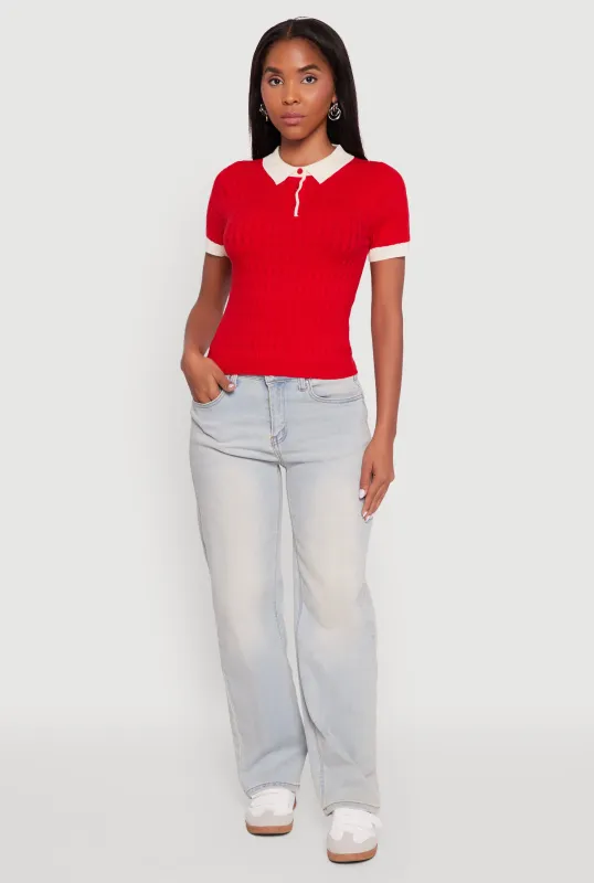 Contrast Trim Cable Knit Sweater Polo sold by Rainbow