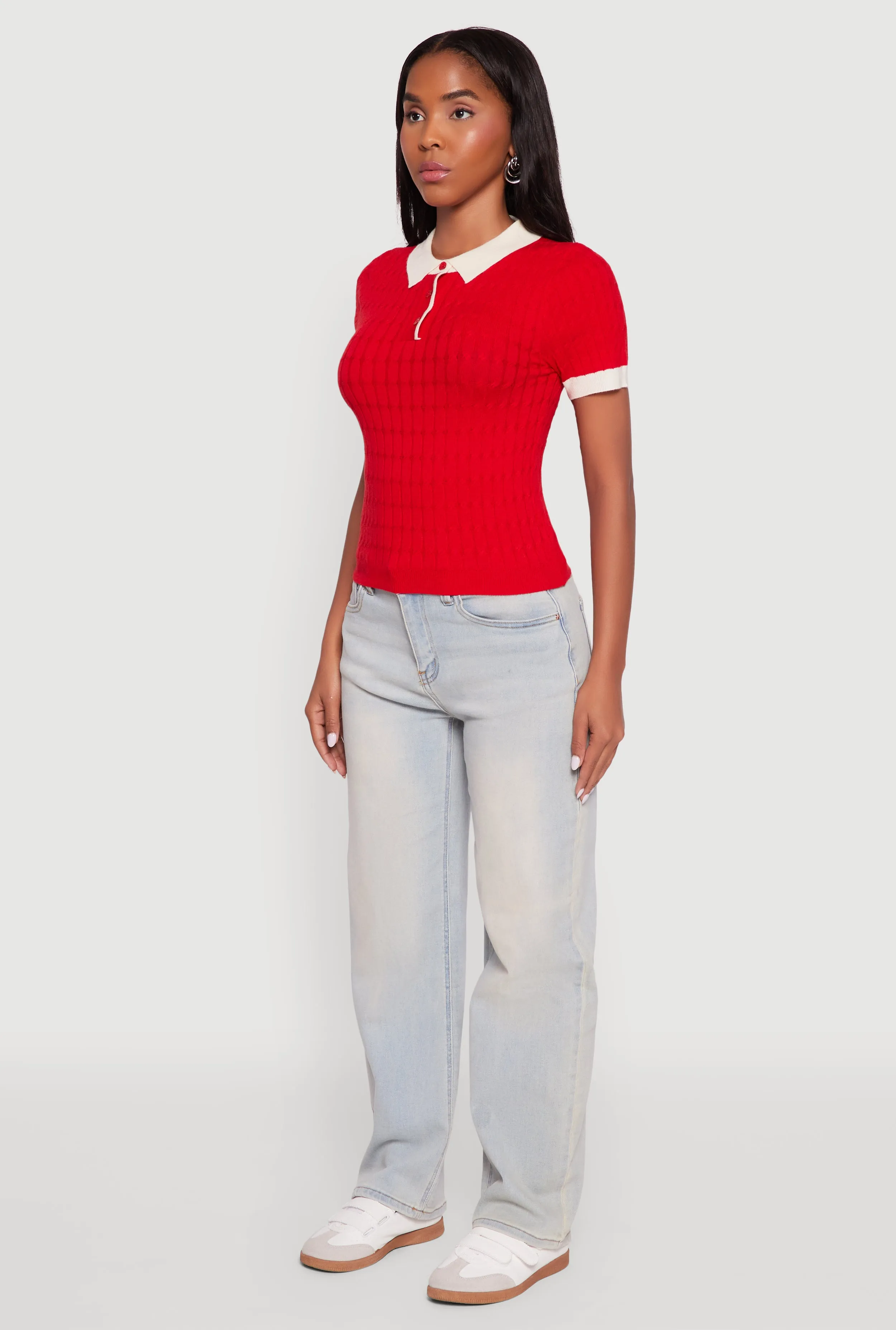 Contrast Trim Cable Knit Sweater Polo sold by Rainbow product image thumbnail 5