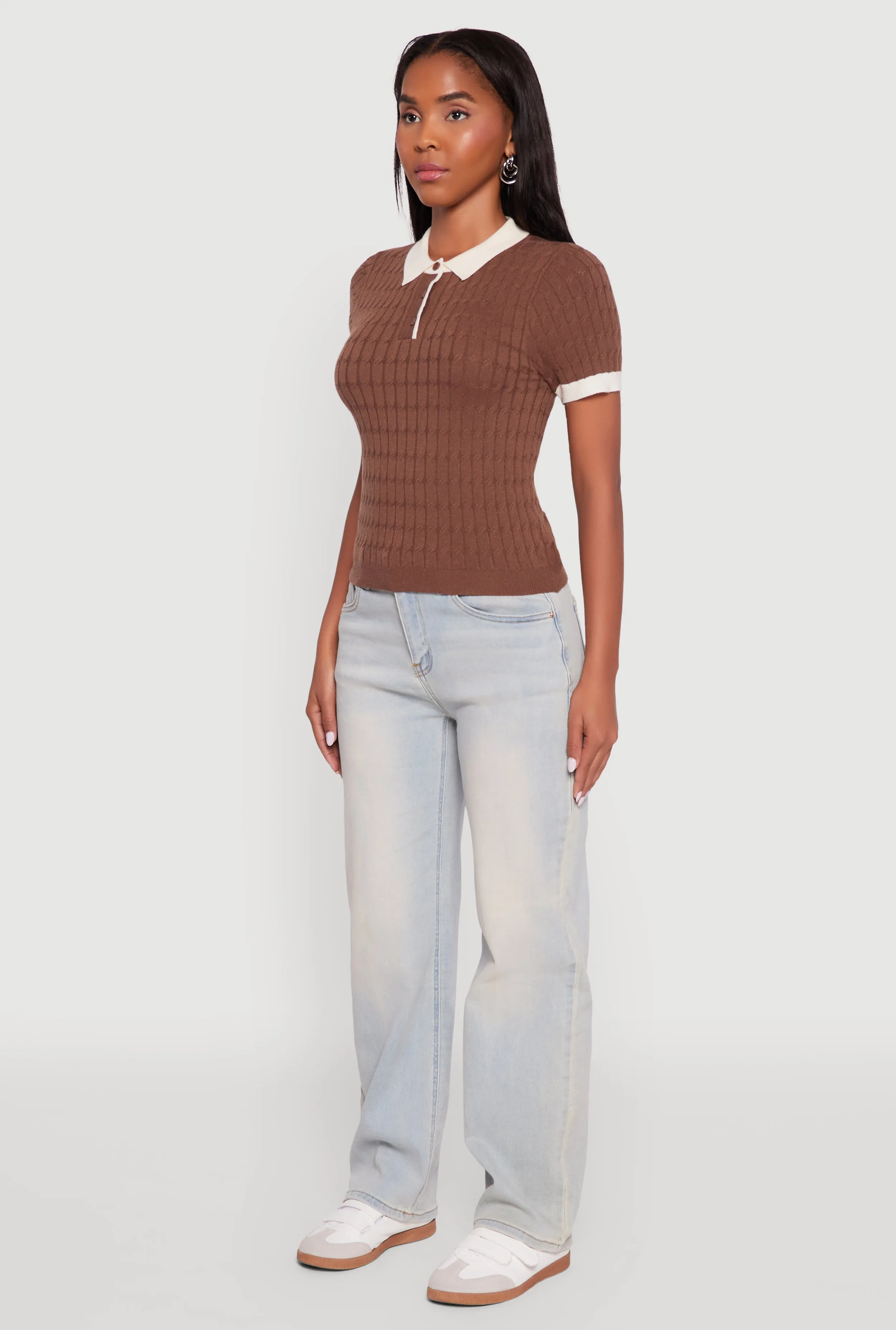 Contrast Trim Cable Knit Sweater Polo sold by Rainbow product image thumbnail 5