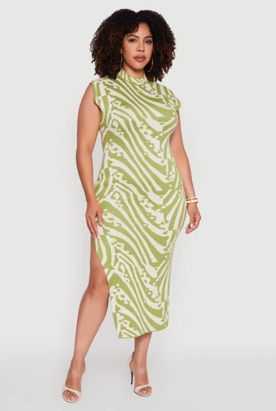 Plus Size Psychedelic Swirl Sleeveless Sweater Dress sold by Rainbow