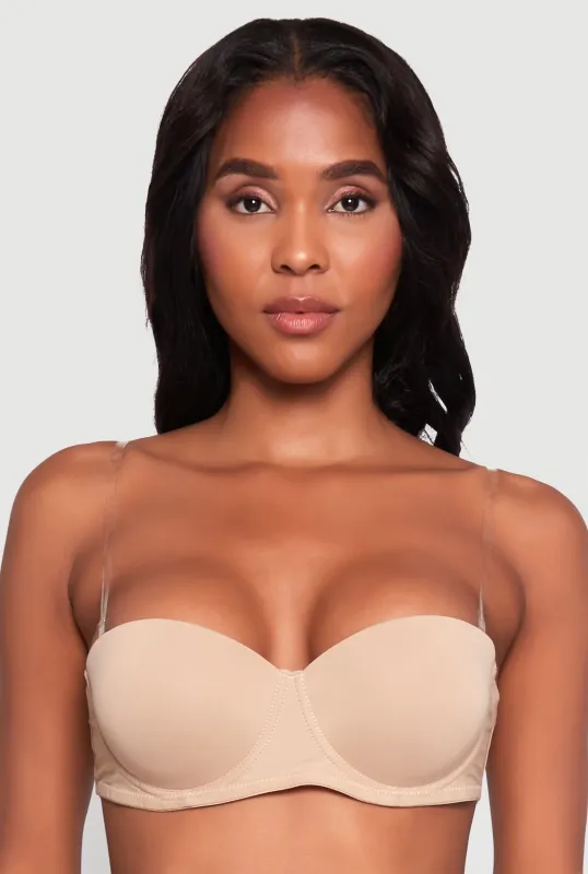 Stylish Padded Push Up Balconette Bra with Clear Back Straps sold by Rainbow