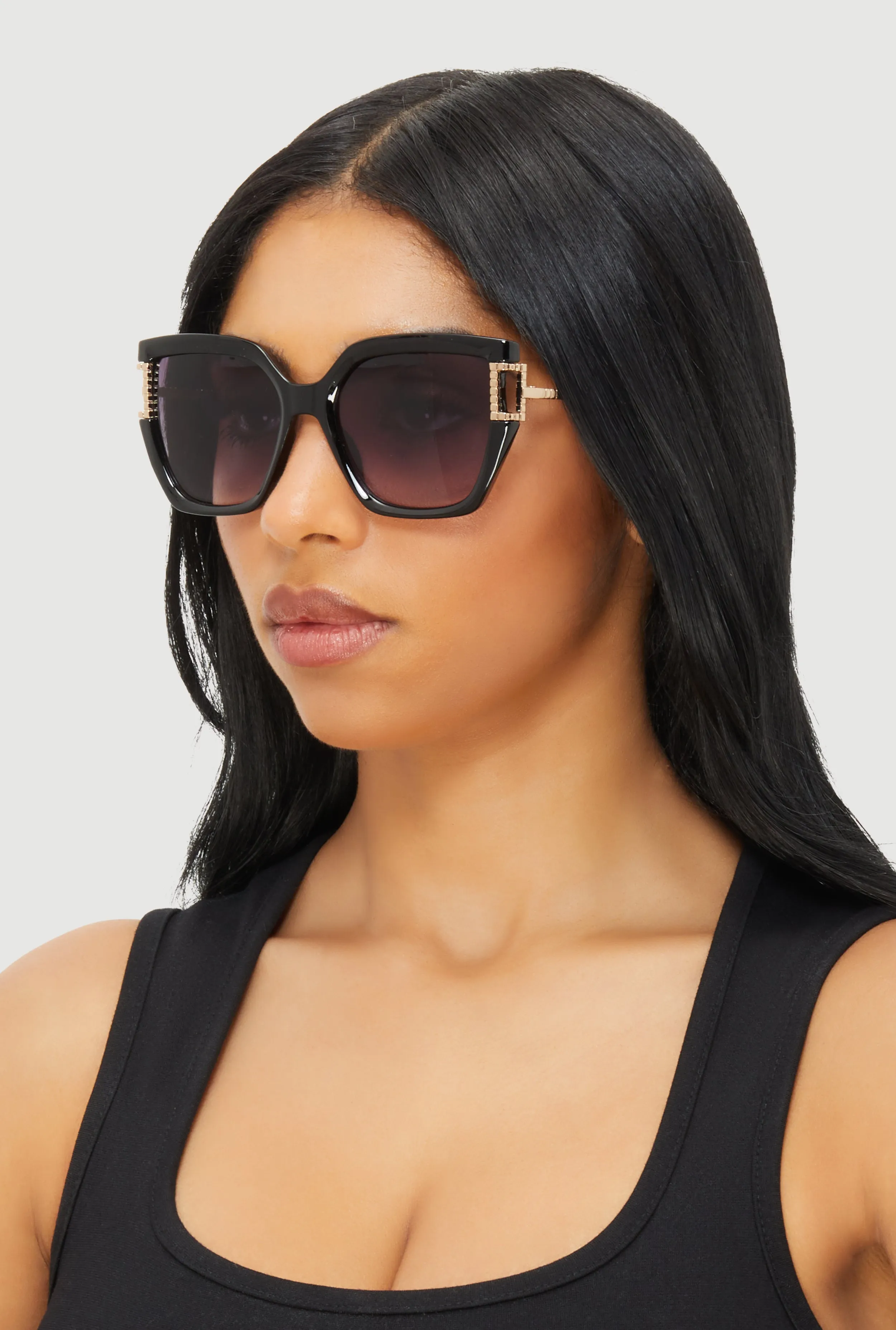 Metallic Detail Oversized Sunglasses with Gradient Lenses sold by Rainbow product image thumbnail 2