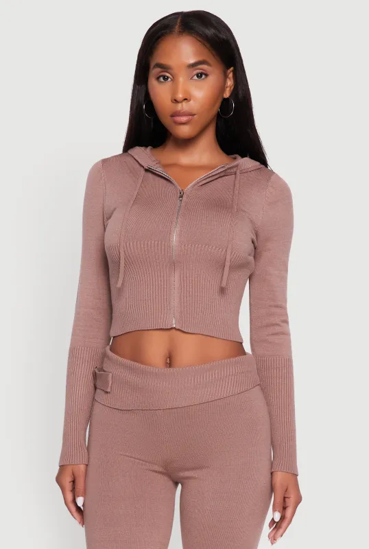 Cropped Zip Front Drawstring Hoodie sold by Rainbow