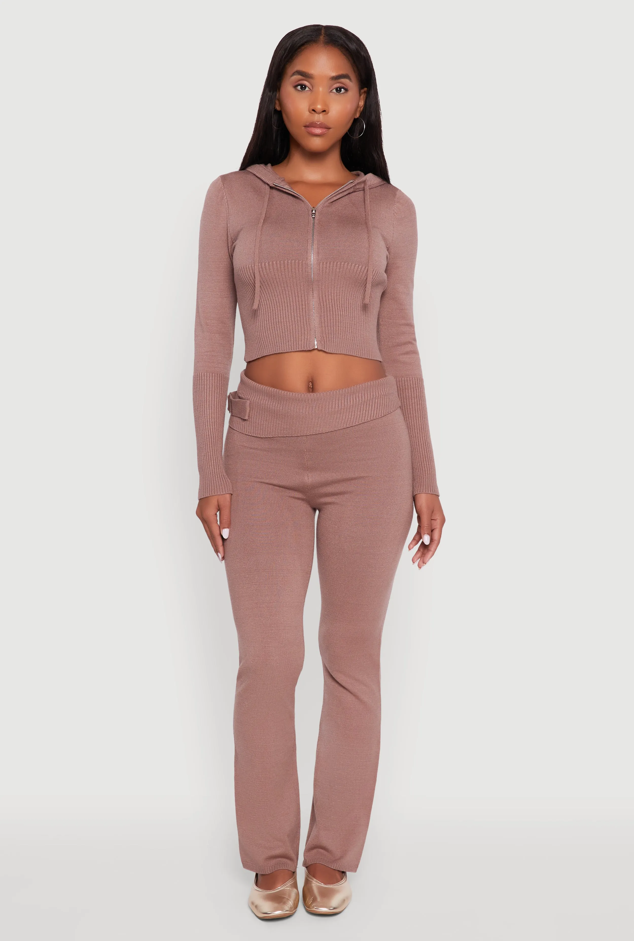 Cropped Zip Front Drawstring Hoodie sold by Rainbow product image thumbnail 2