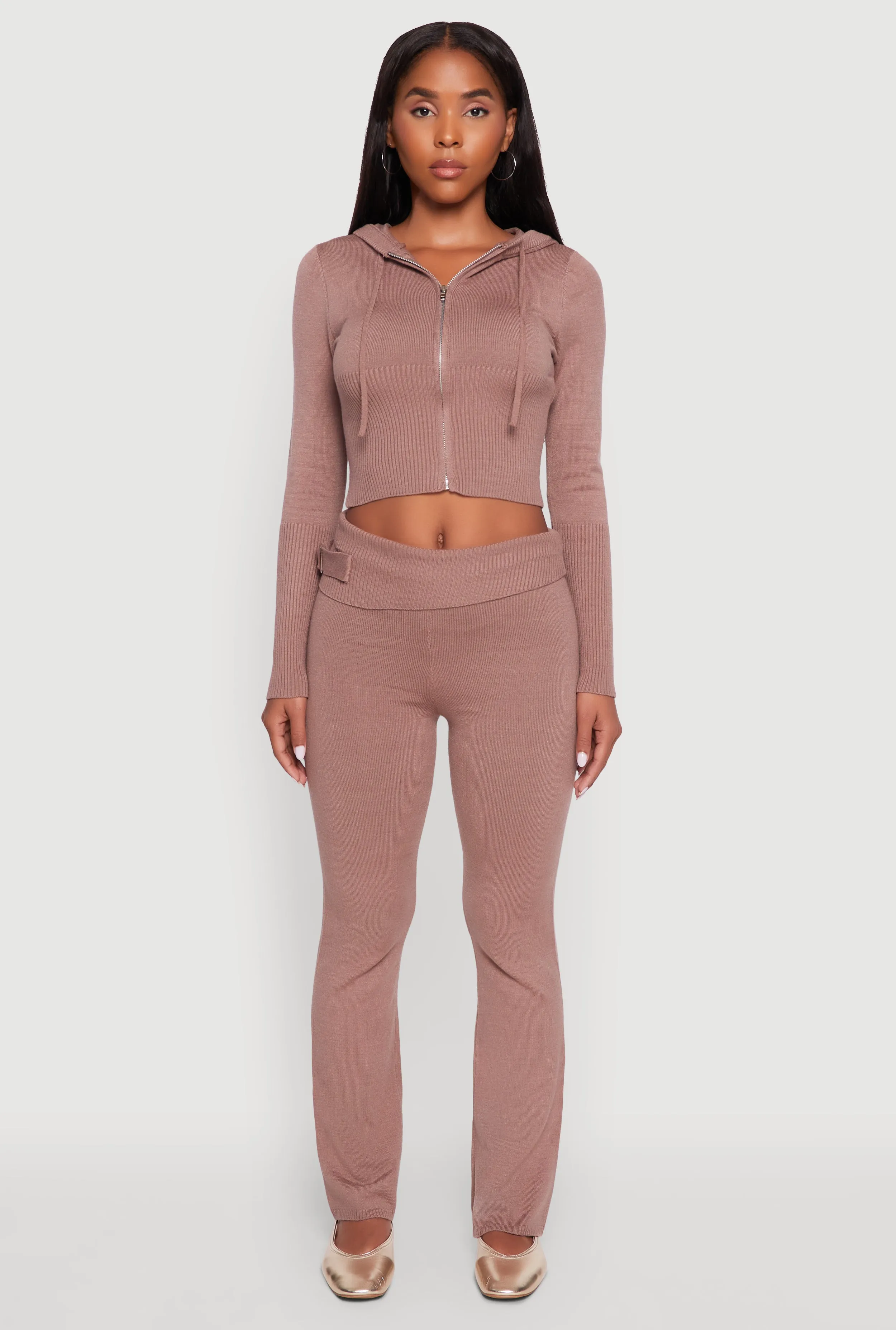 Cropped Zip Front Drawstring Hoodie sold by Rainbow product image thumbnail 3