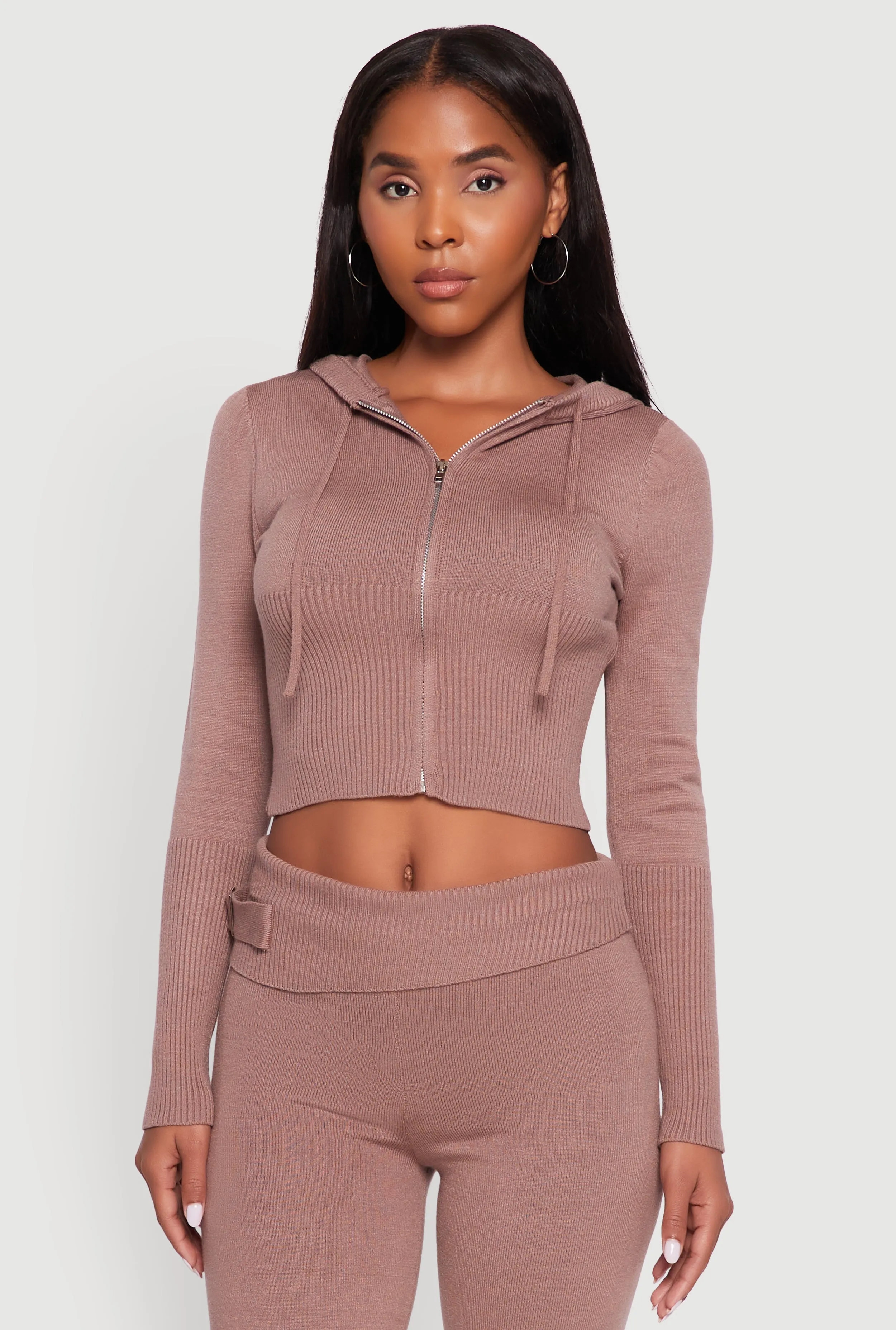 Cropped Zip Front Drawstring Hoodie sold by Rainbow