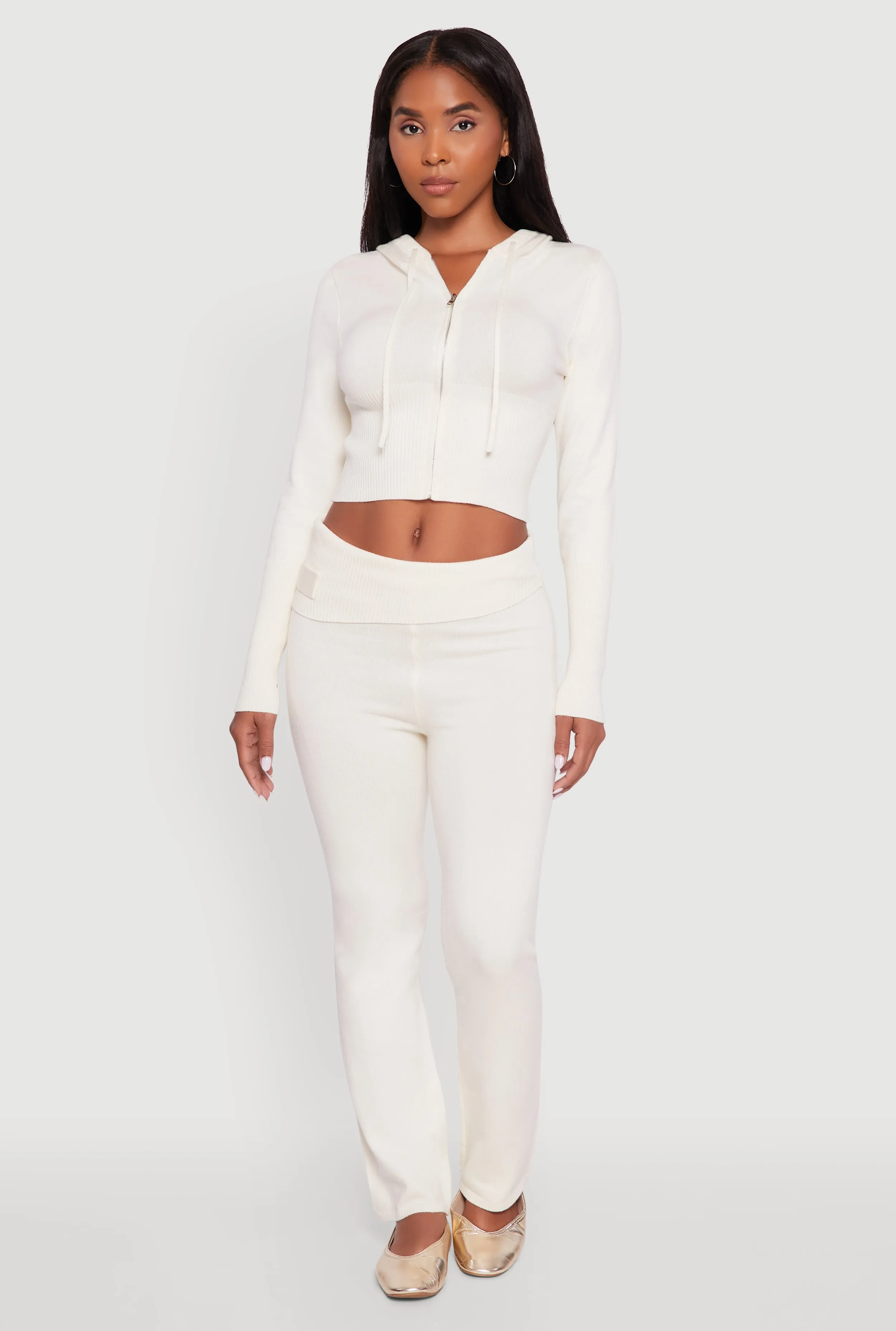 Cropped Zip Front Drawstring Hoodie sold by Rainbow product image thumbnail 2