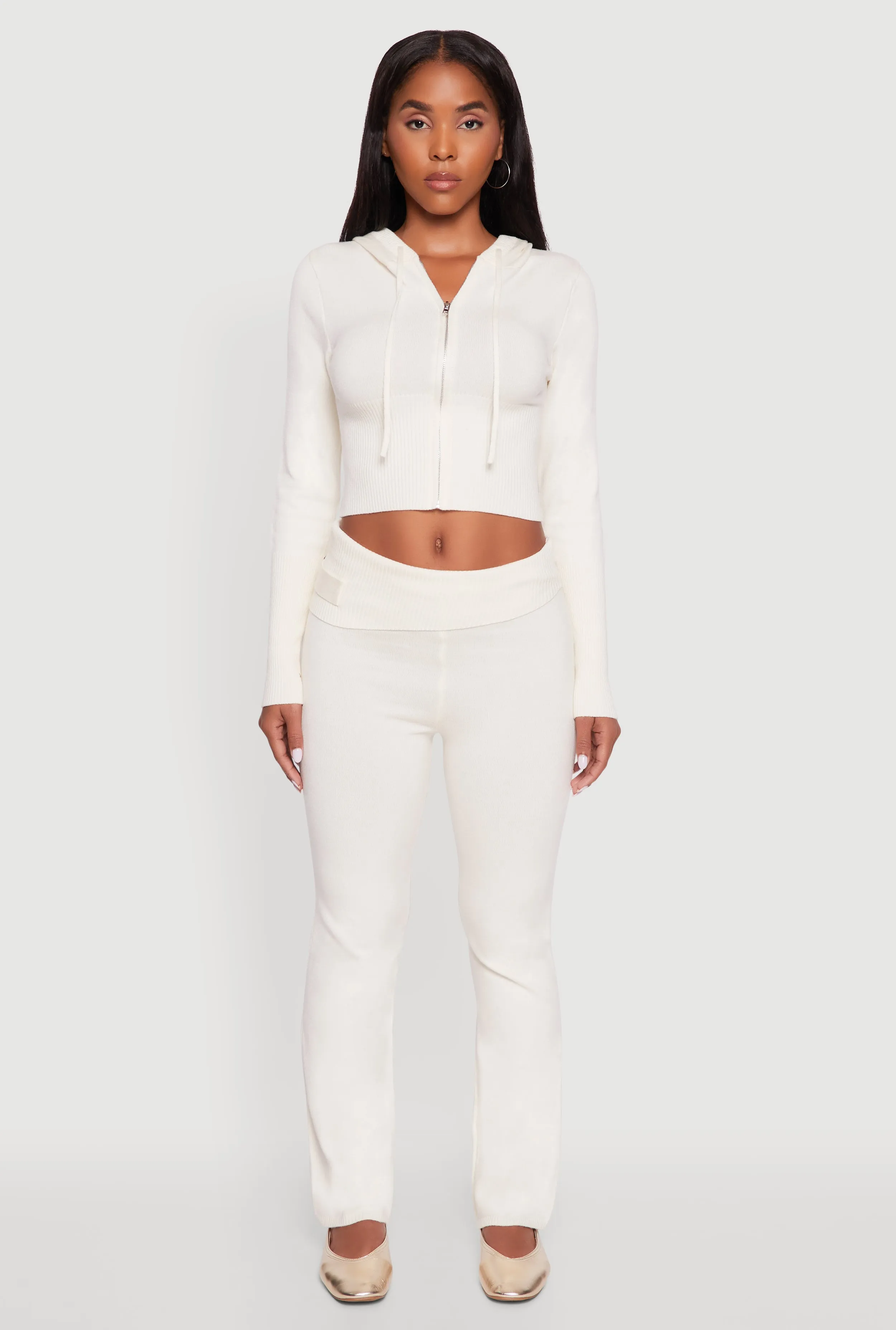 Cropped Zip Front Drawstring Hoodie sold by Rainbow product image thumbnail 3