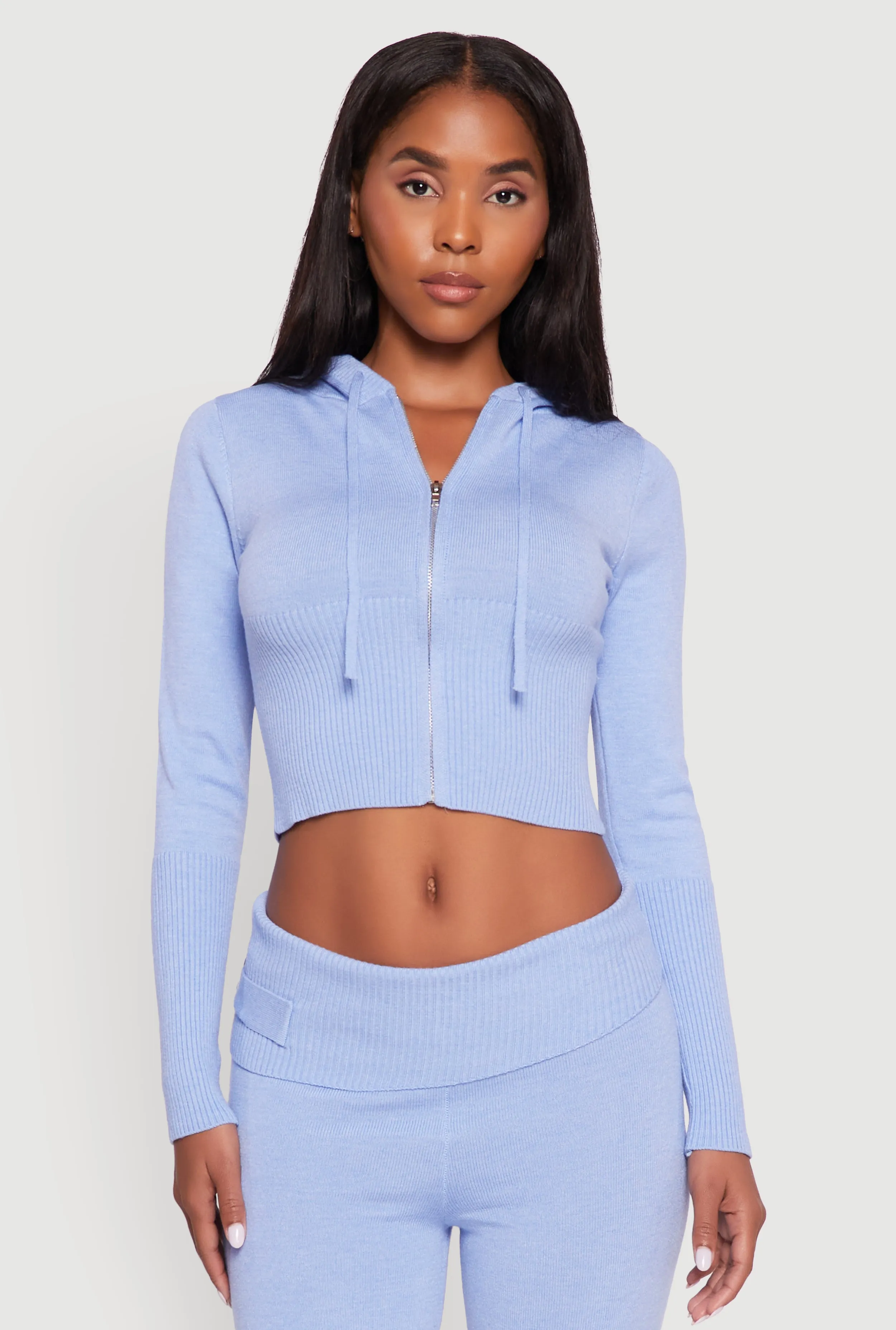 Cropped Zip Front Drawstring Hoodie sold by Rainbow