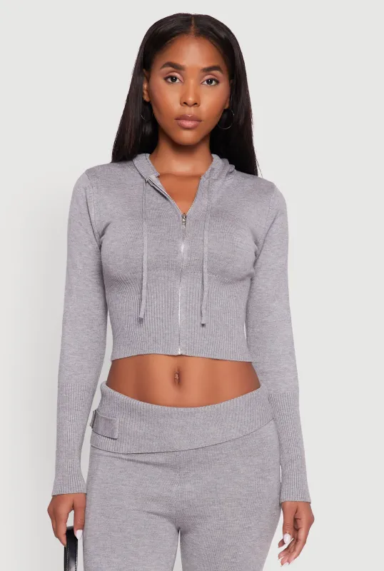Cropped Zip Front Drawstring Hoodie sold by Rainbow