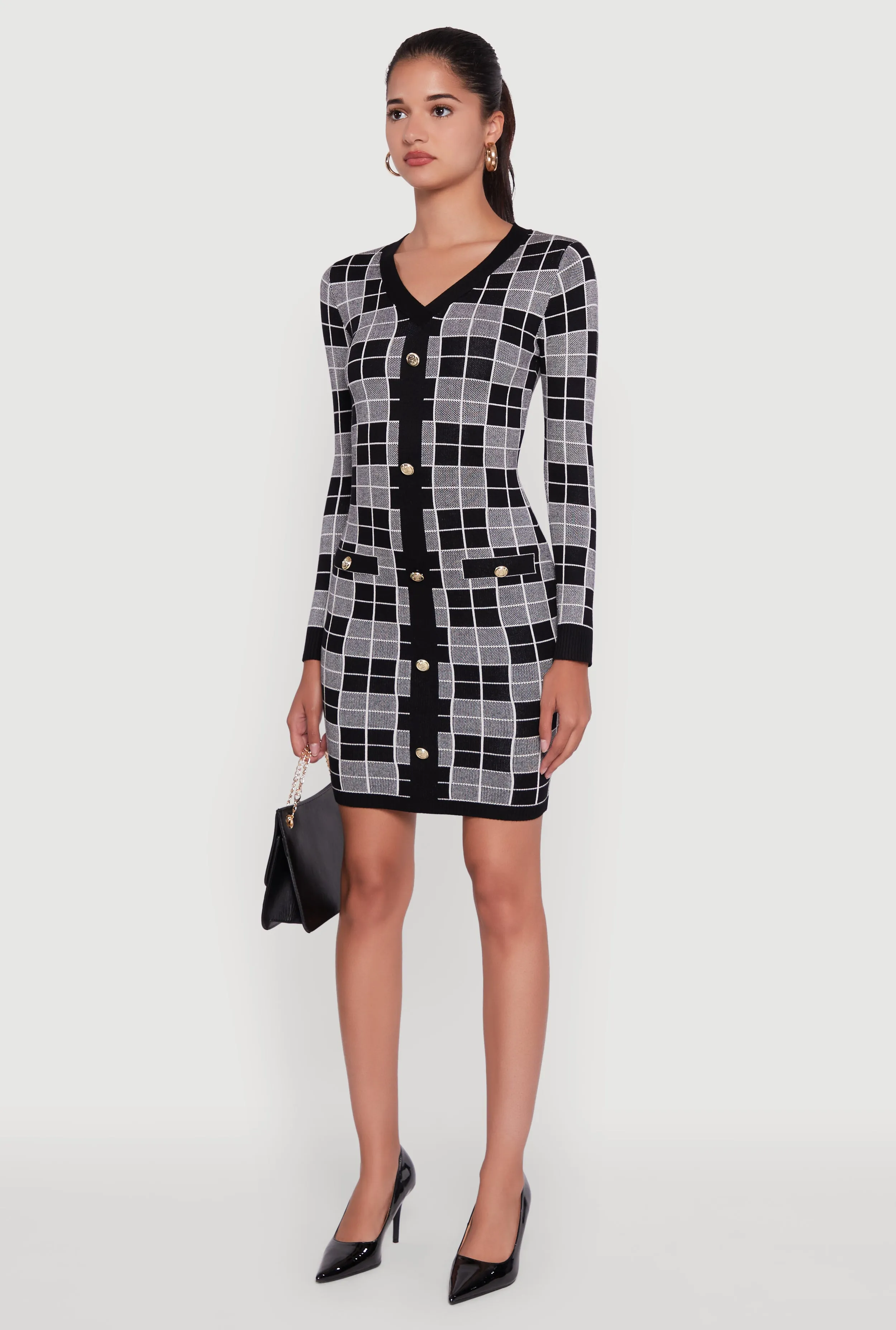 Checkered Plaid Long Sleeve Dress sold by Rainbow product image thumbnail 3