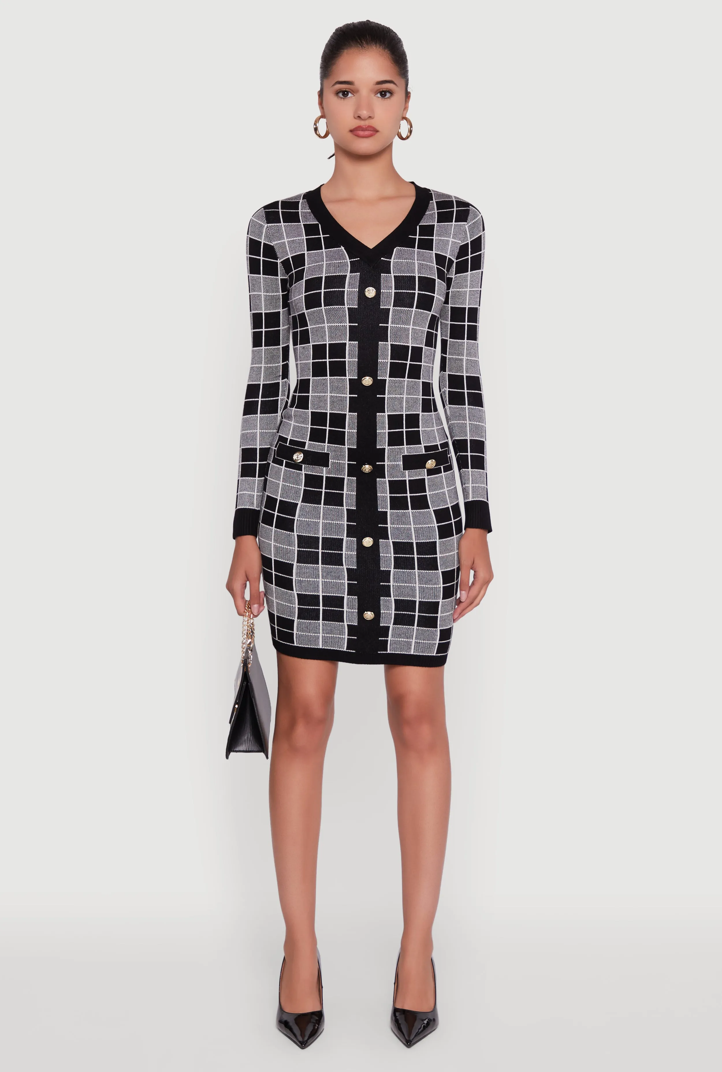 Checkered Plaid Long Sleeve Dress sold by Rainbow product image thumbnail 2