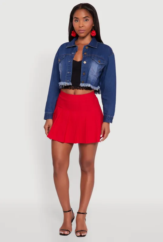 XO Back Graphic Frayed Hem Cropped Denim Jacket sold by Rainbow