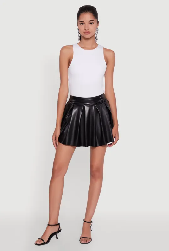 Trendy Faux Leather High Waisted Pleated Mini Skirt sold by Rainbow
