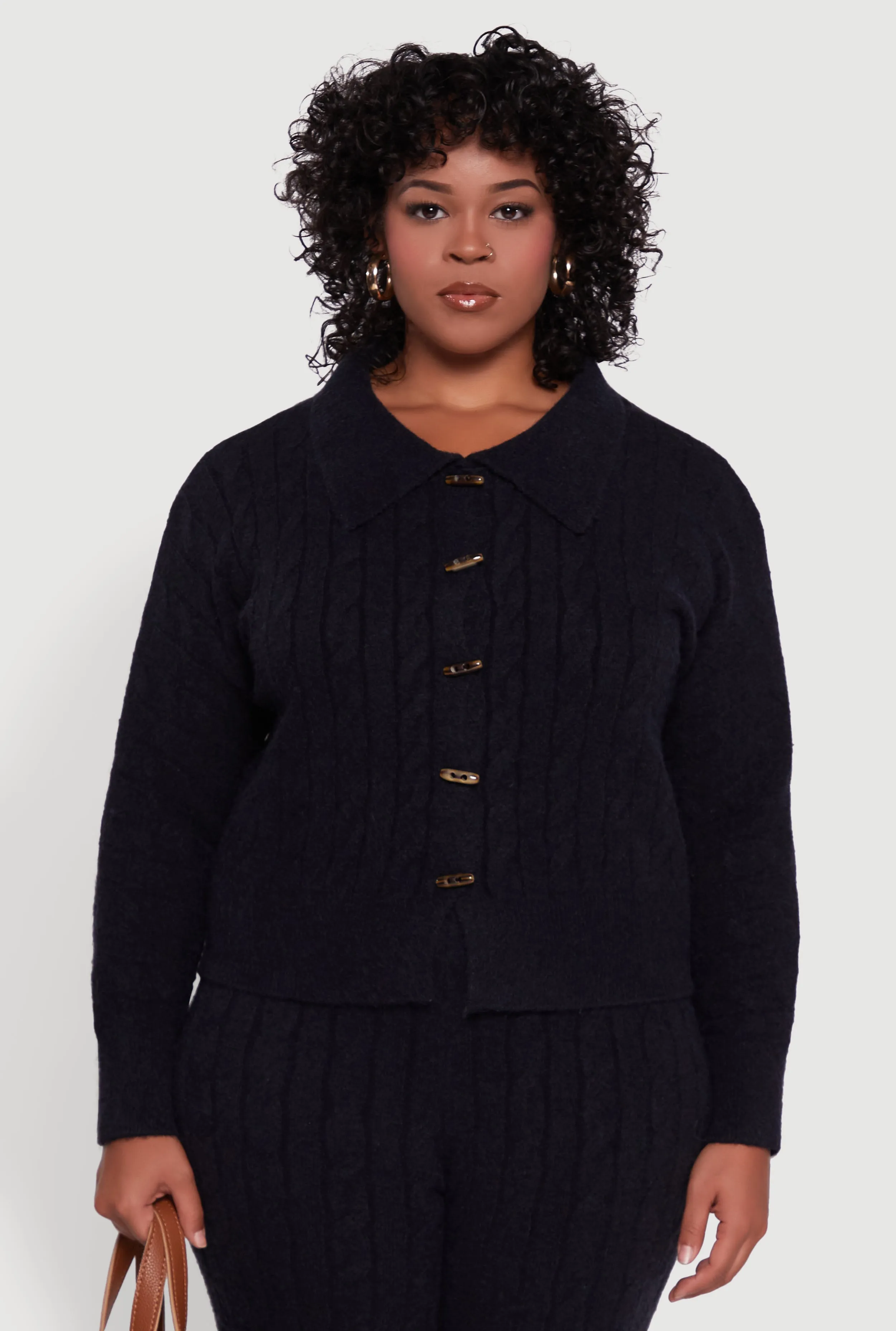 Plus Size Cable Knit Button Front Cardigan sold by Rainbow