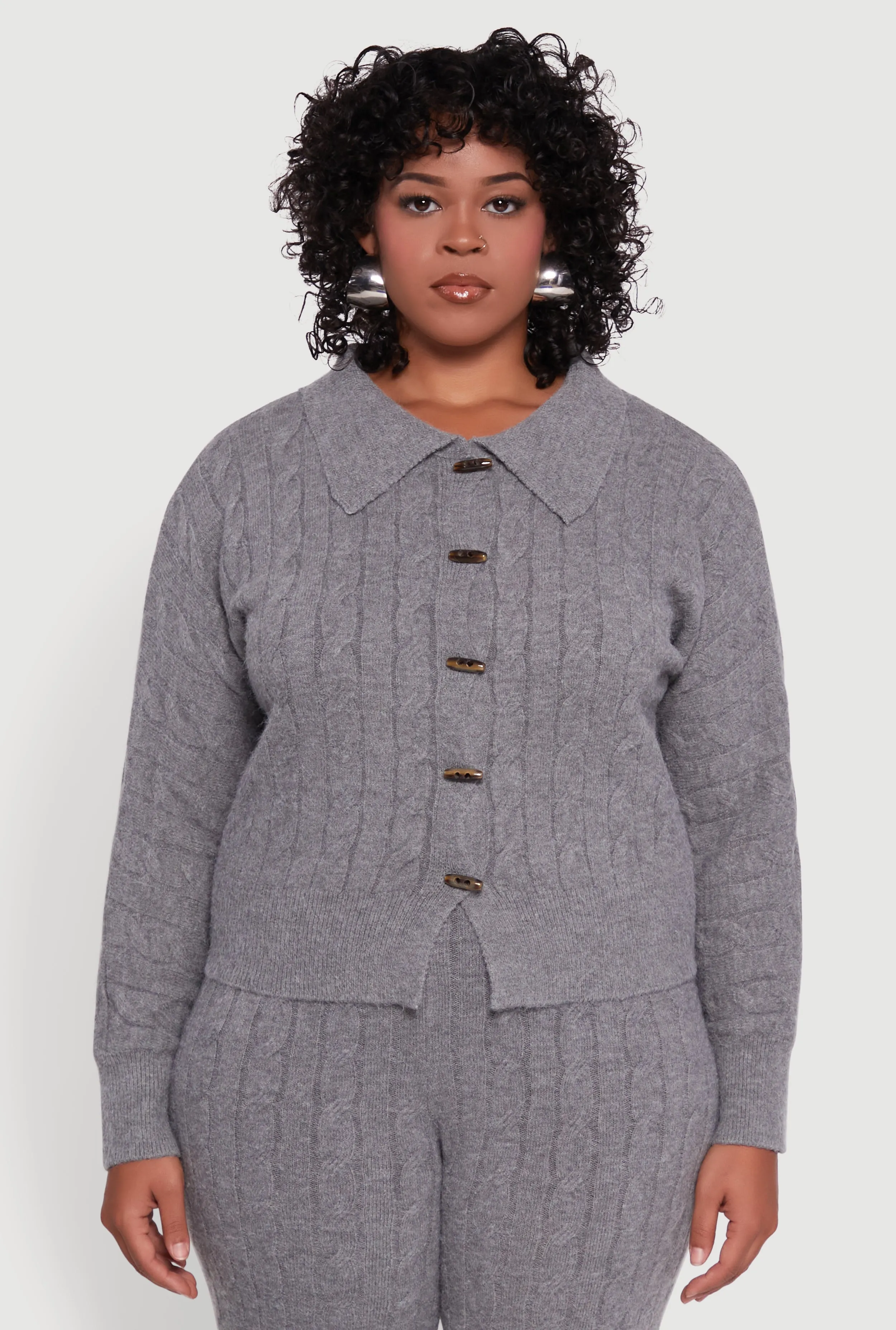 Plus Size Cable Knit Button Front Cardigan sold by Rainbow product image thumbnail 2