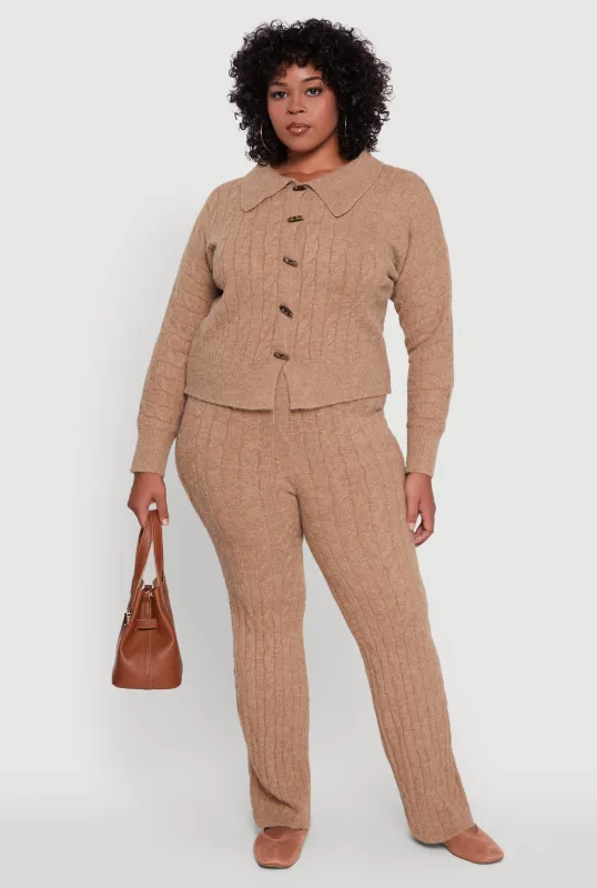 Plus Size High Waisted Cable Knit Pants sold by Rainbow