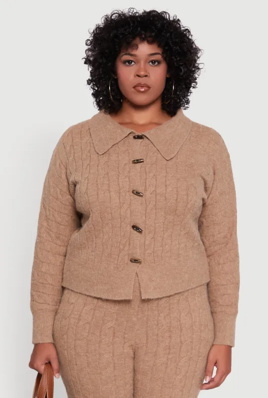 Plus Size Cable Knit Button Front Cardigan sold by Rainbow