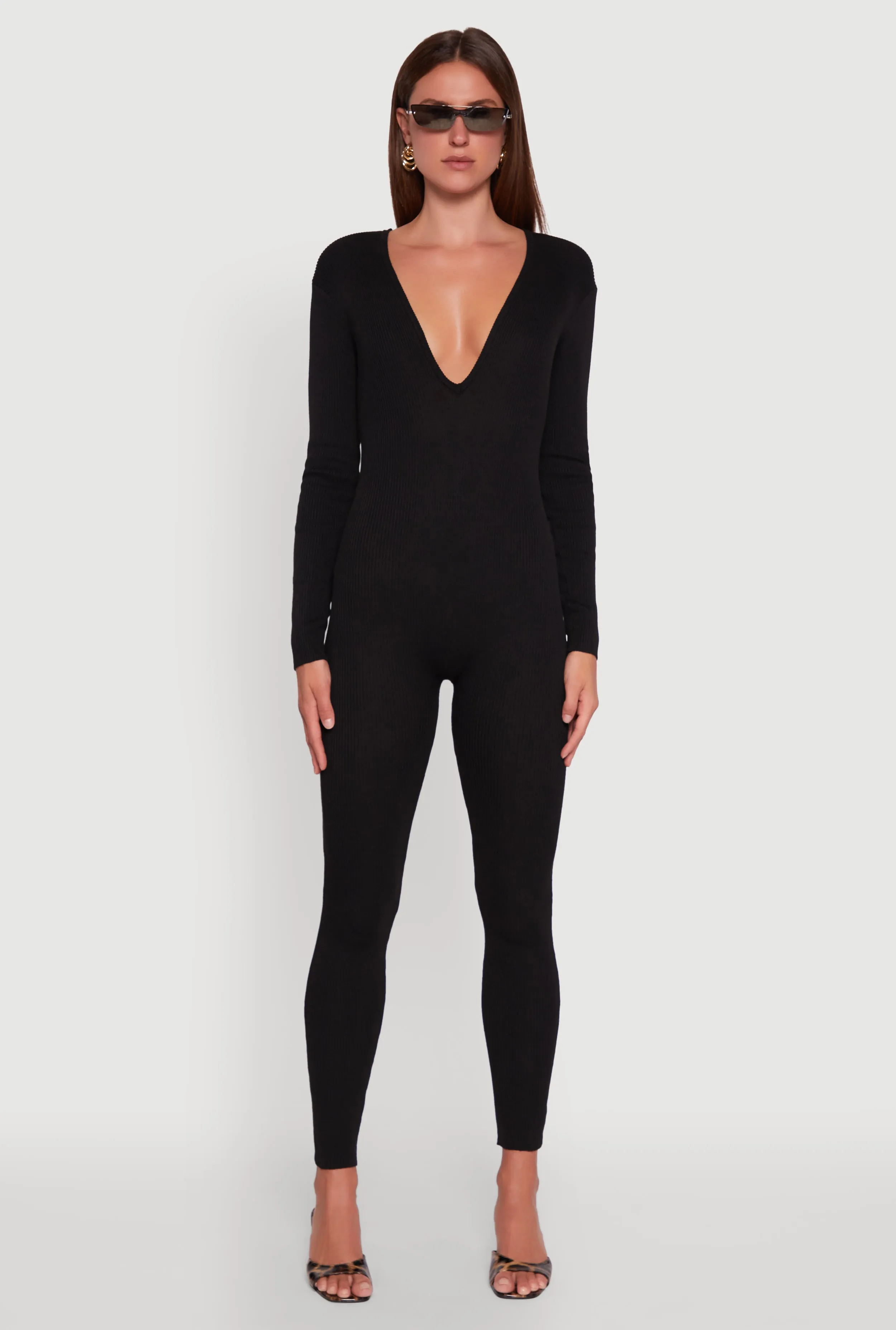 Ribbed Knit Lace-Up Back Long Sleeve Jumpsuit sold by Rainbow product image thumbnail 2