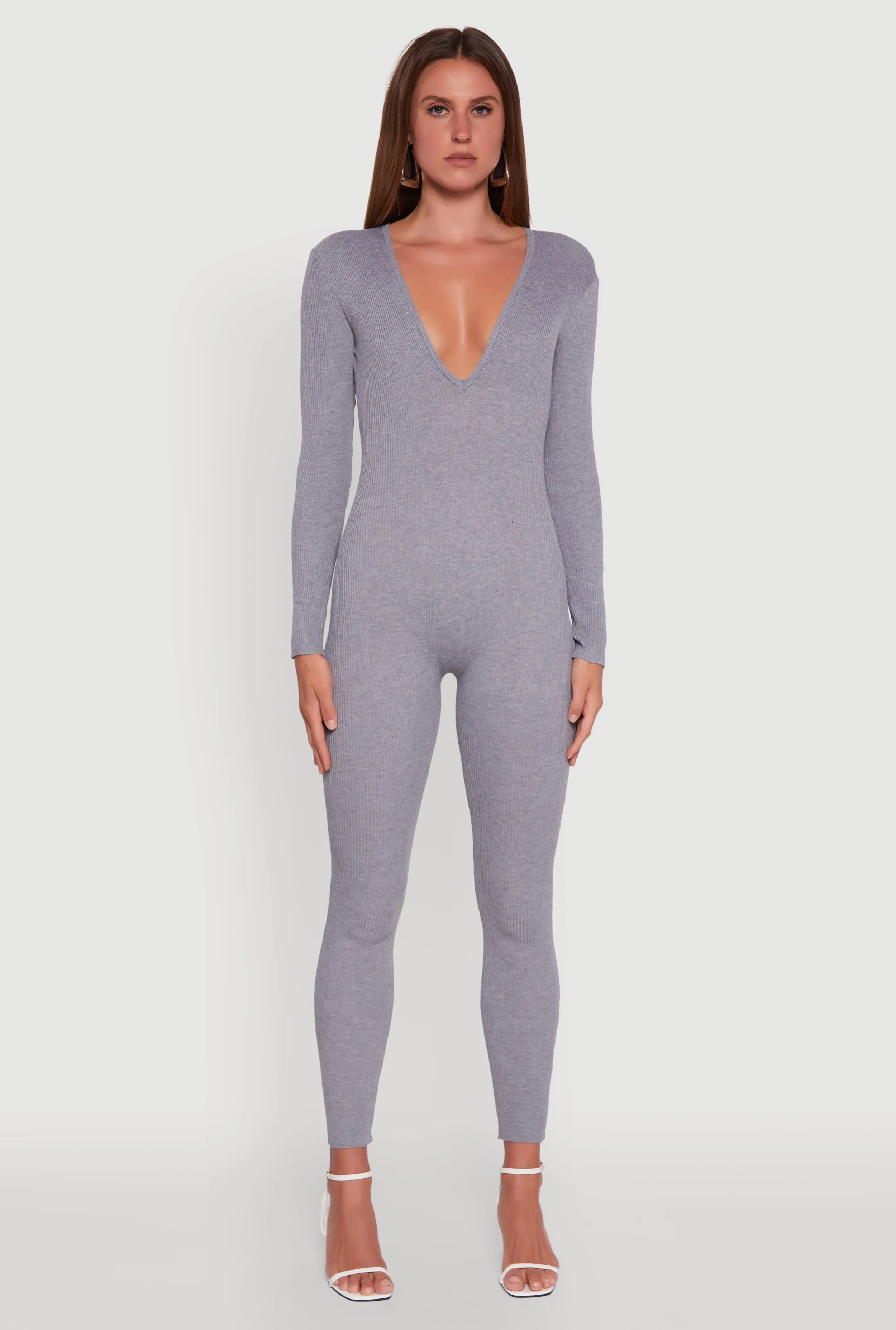 Ribbed Knit Lace-Up Back Long Sleeve Jumpsuit sold by Rainbow product image thumbnail 2