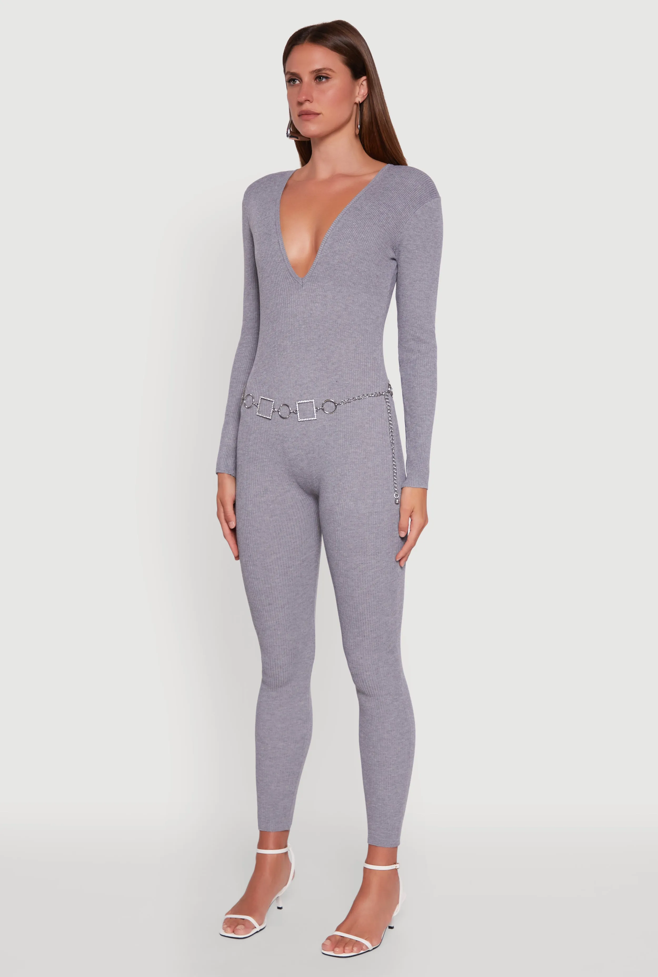 Ribbed Knit Lace-Up Back Long Sleeve Jumpsuit sold by Rainbow product image thumbnail 3