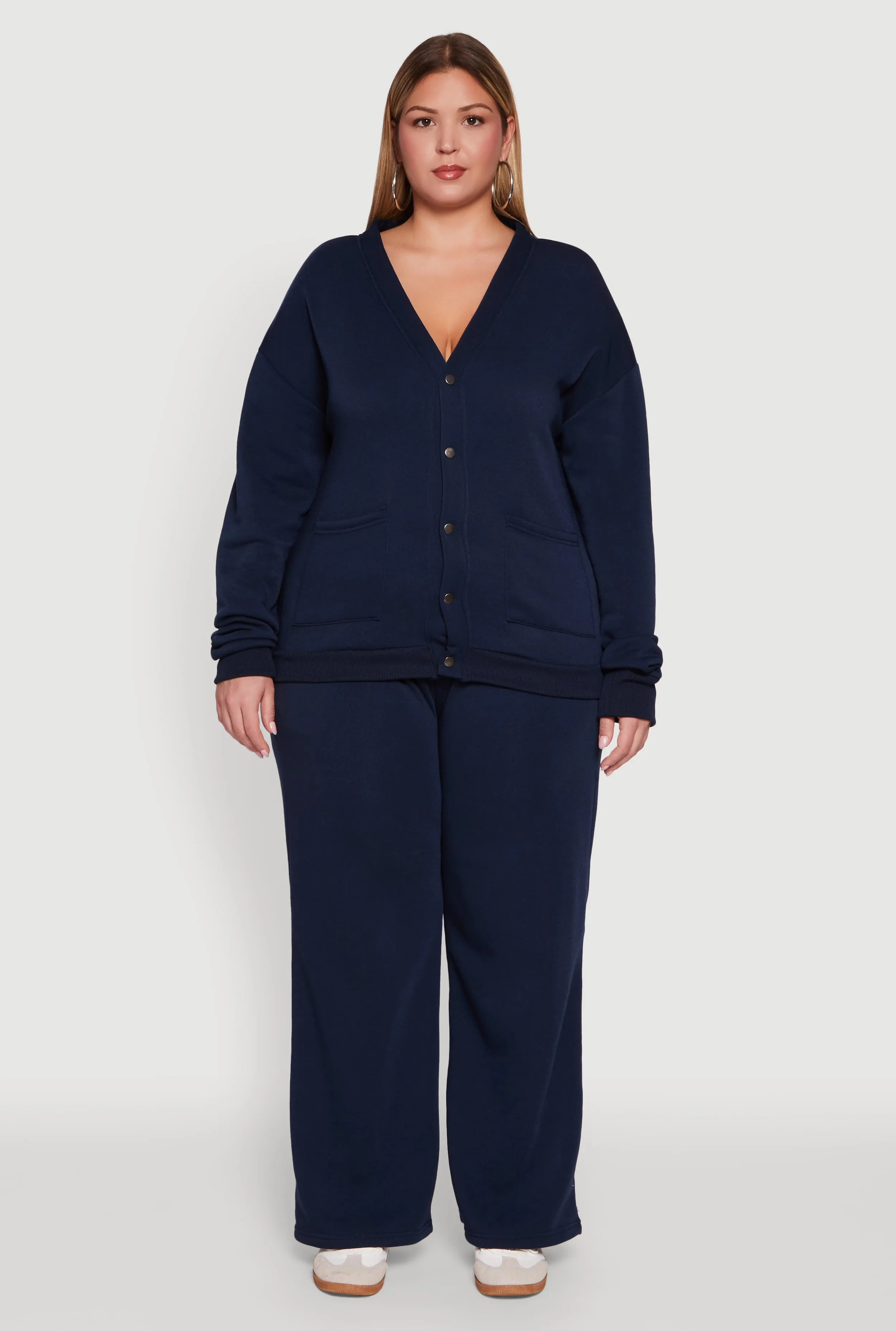 Plus Size Oversized Fleece Lined Snap Button Front Cardigan sold by Rainbow product image thumbnail 3