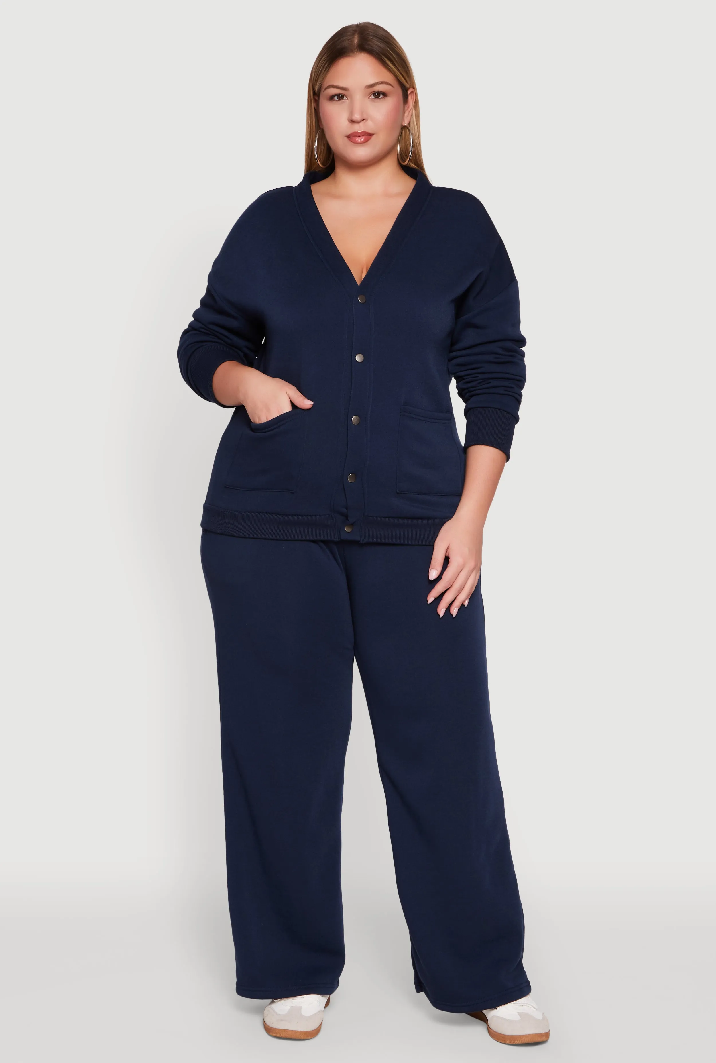 Plus Size Oversized Fleece Lined Snap Button Front Cardigan sold by Rainbow product image thumbnail 2