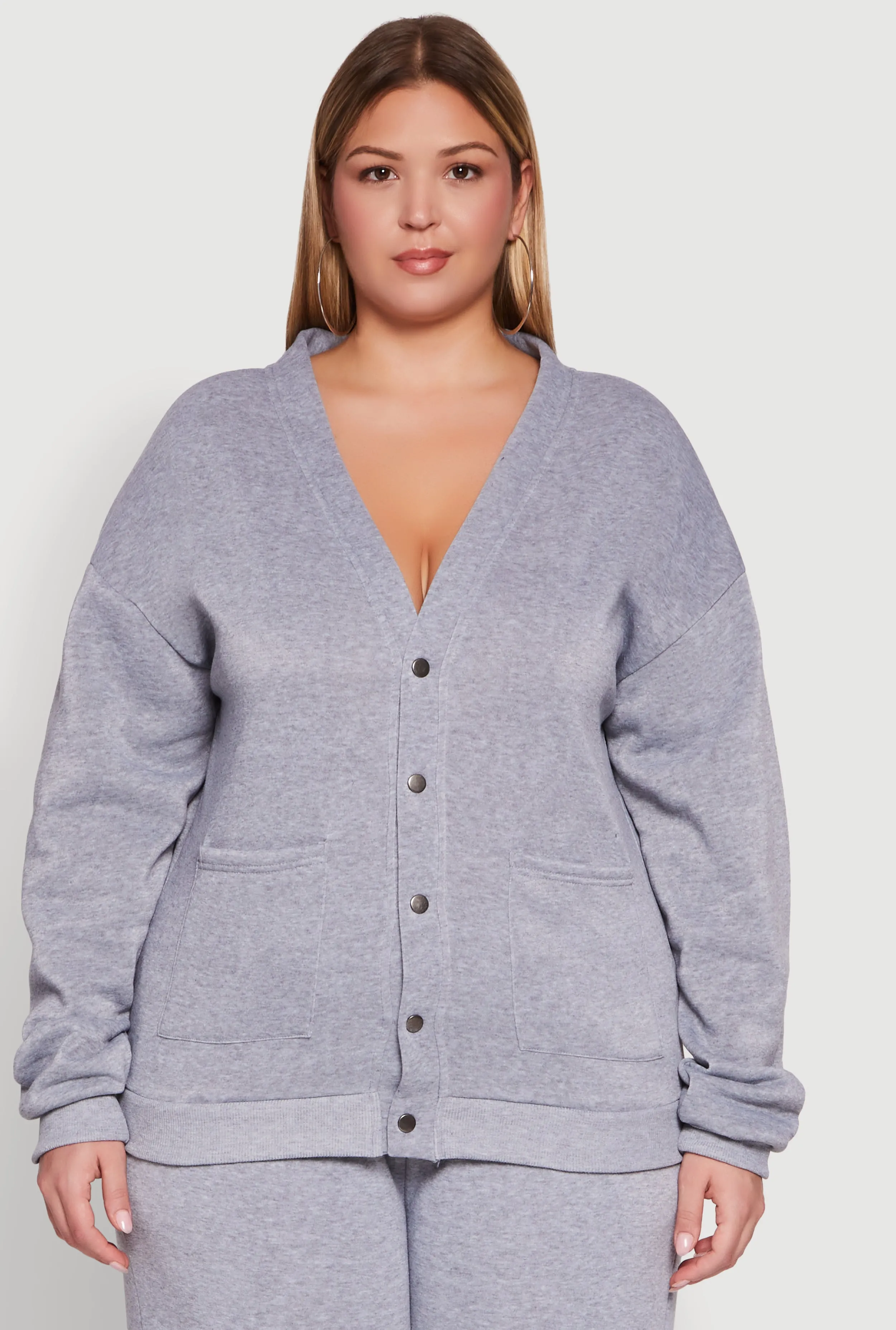 Plus Size Oversized Fleece Lined Snap Button Front Cardigan sold by Rainbow product image thumbnail 3
