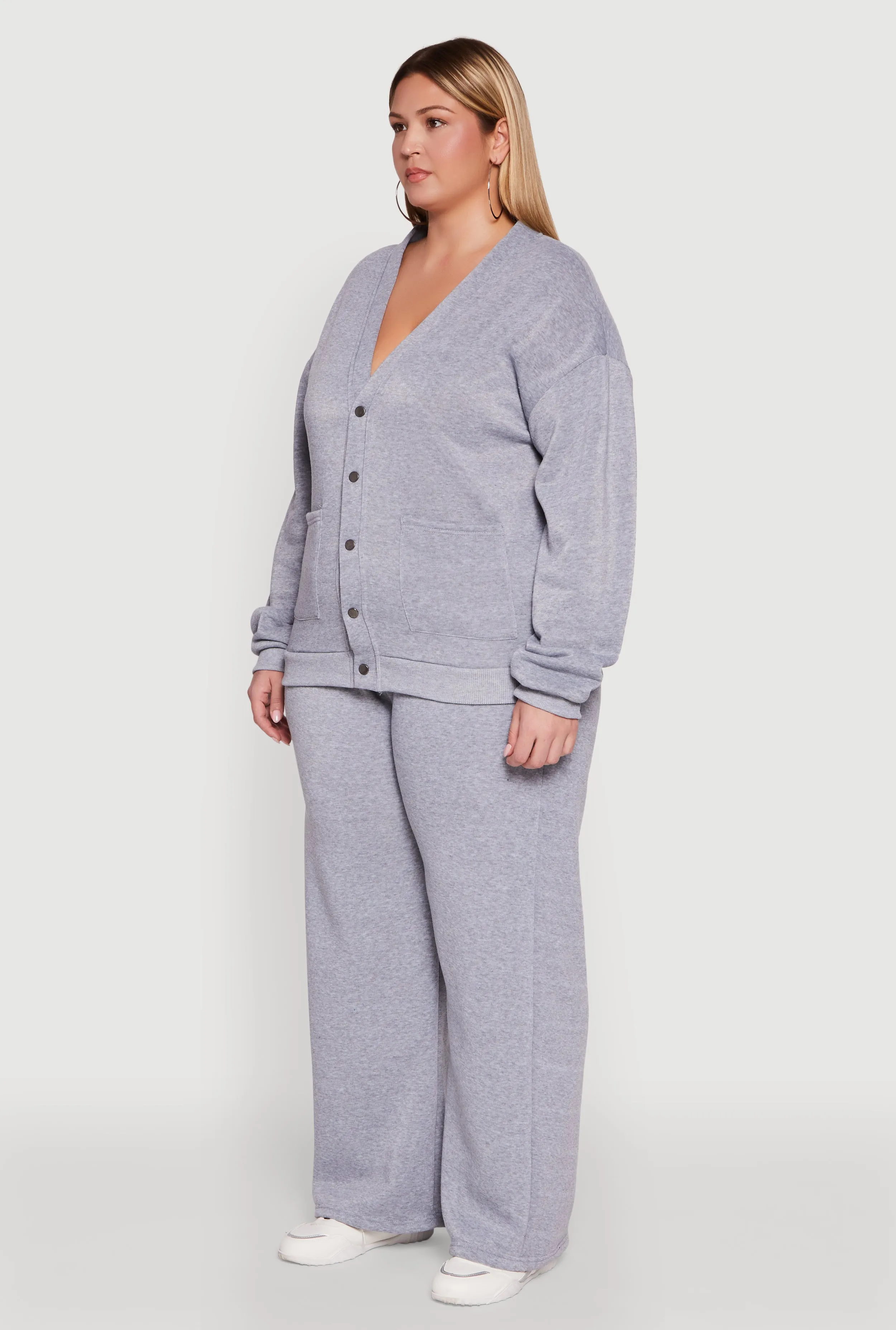 Plus Size Oversized Fleece Lined Snap Button Front Cardigan sold by Rainbow product image thumbnail 5