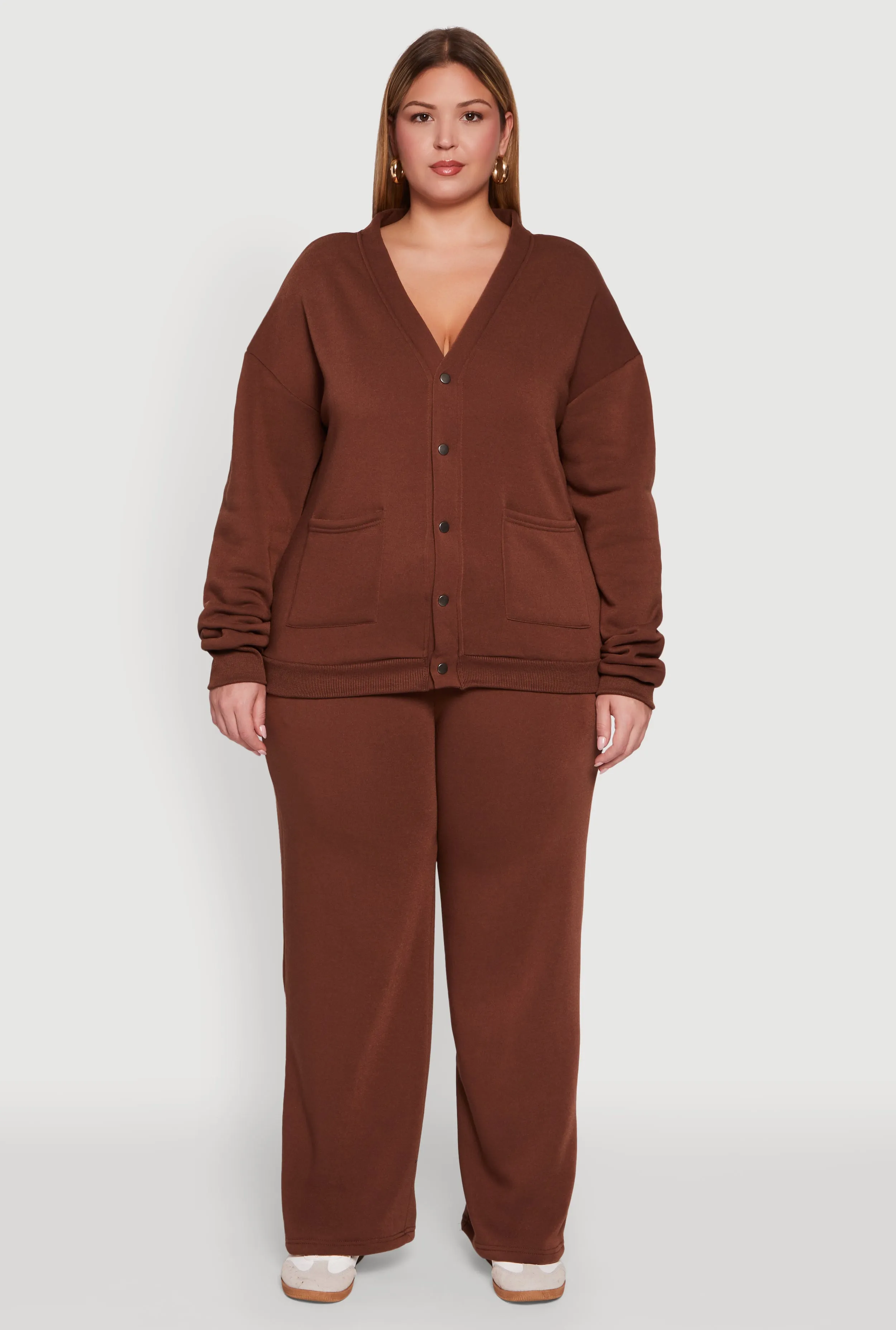 Plus Size Oversized Fleece Lined Snap Button Front Cardigan sold by Rainbow product image thumbnail 3
