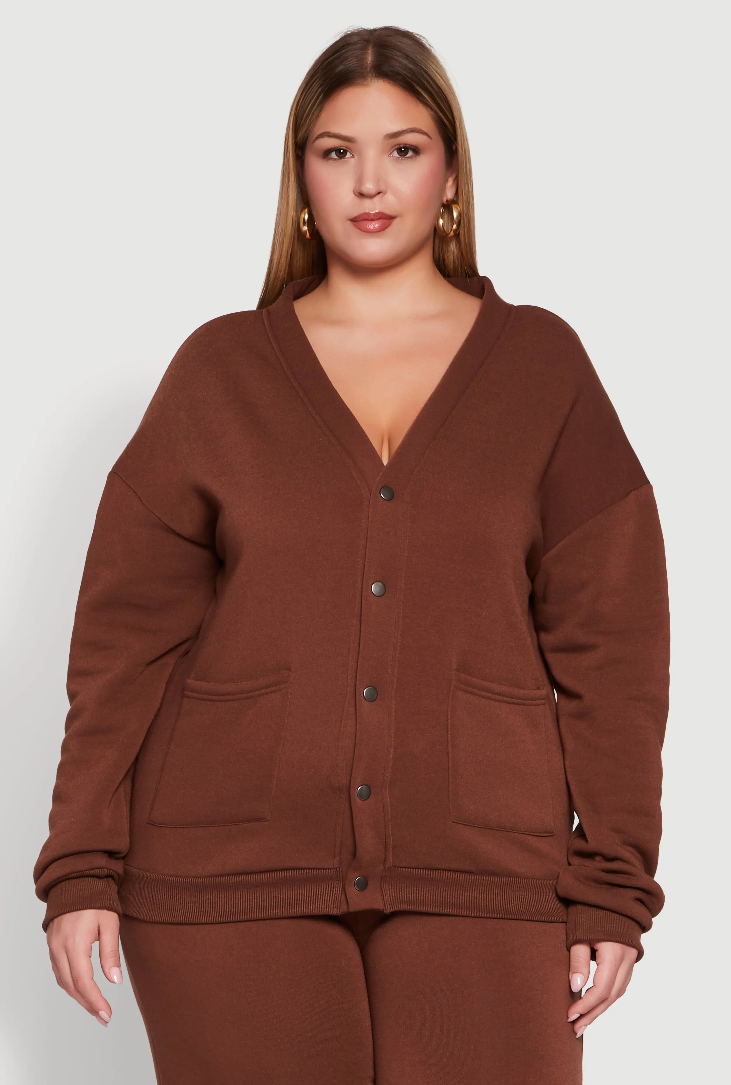Plus Size Oversized Fleece Lined Snap Button Front Cardigan sold by Rainbow product image thumbnail 4