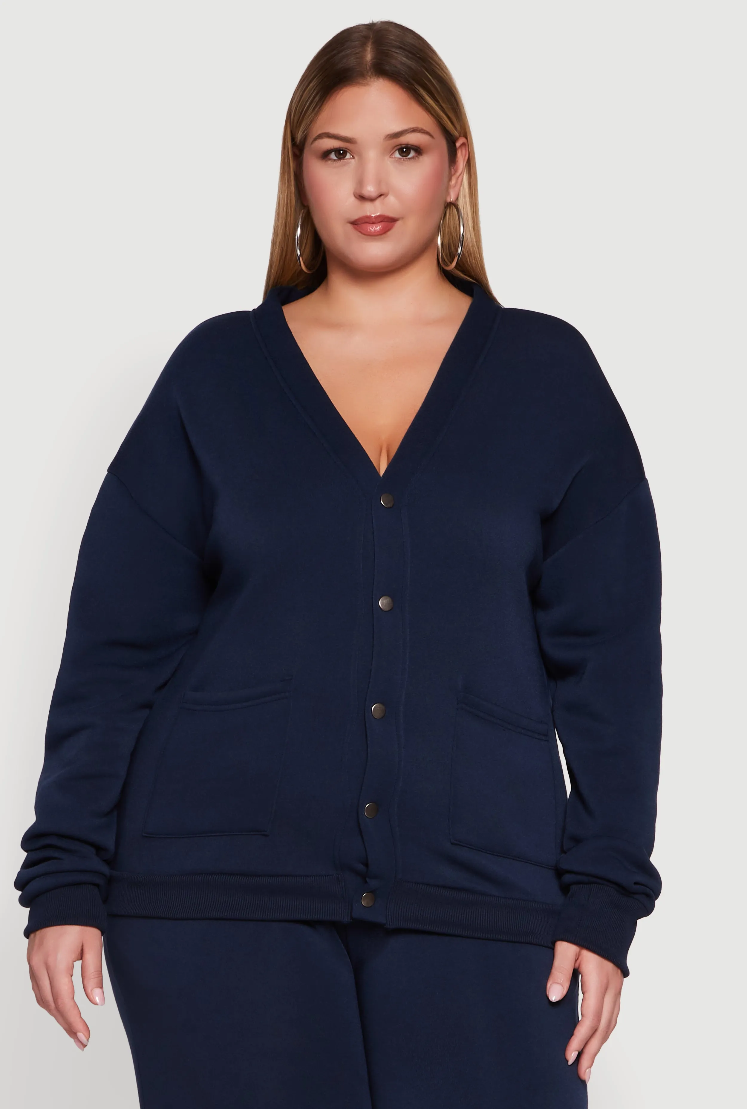 Plus Size Oversized Fleece Lined Snap Button Front Cardigan sold by Rainbow product image thumbnail 3