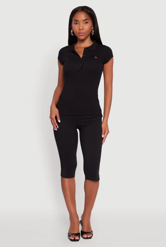 Embroidered Button Front Polo Shirt made by Ambiance