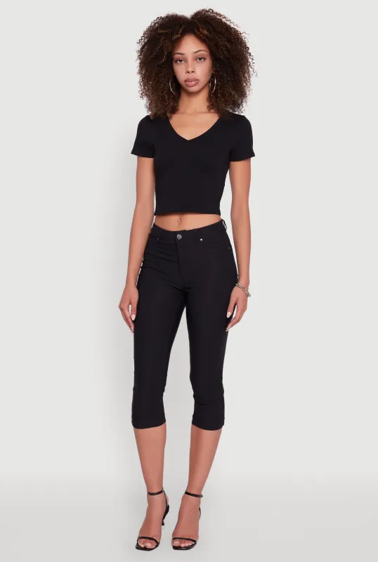 Short Sleeve V Neck Crop Top sold by Rainbow