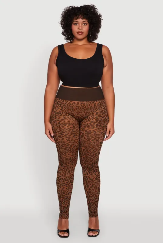 Plus Size High Waisted Leopard Print Ribbed Knit Leggings sold by Rainbow