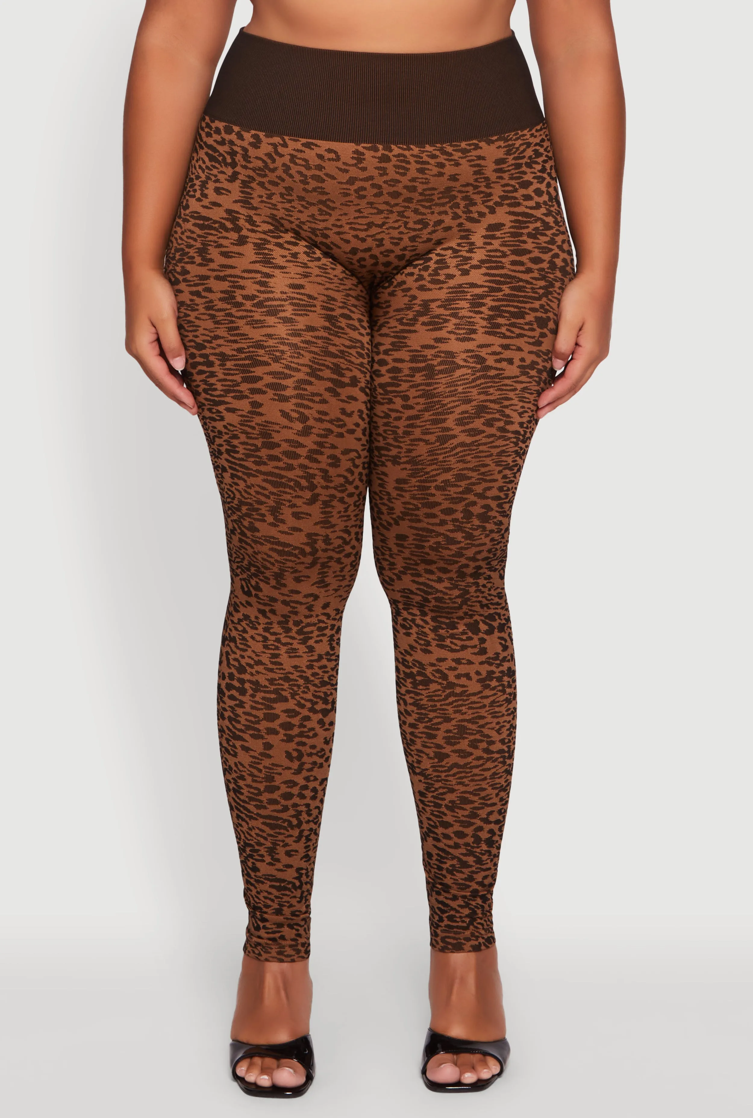 Plus Size High Waisted Leopard Print Ribbed Knit Leggings sold by Rainbow product image thumbnail 5