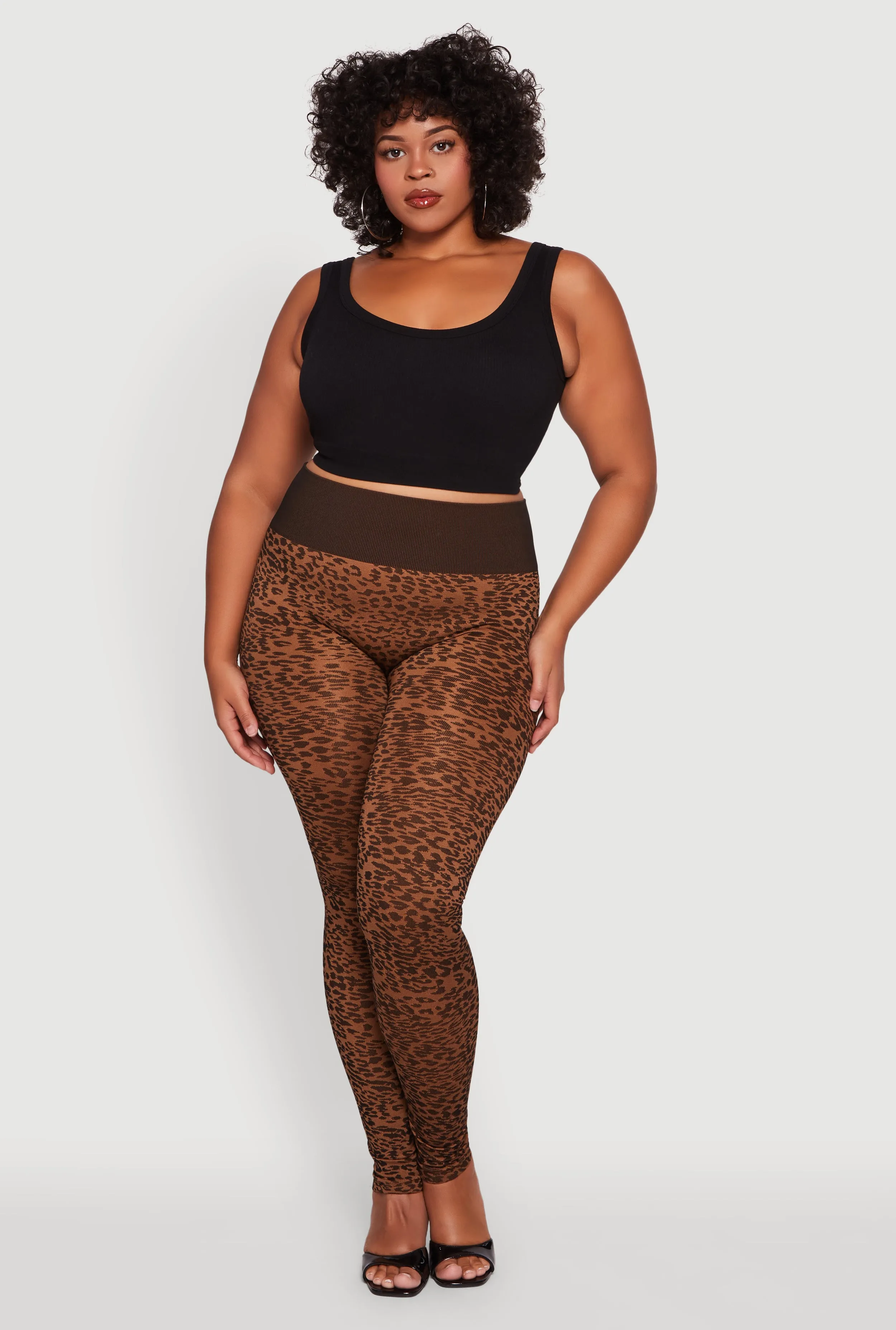 Plus Size High Waisted Leopard Print Ribbed Knit Leggings sold by Rainbow product image thumbnail 2