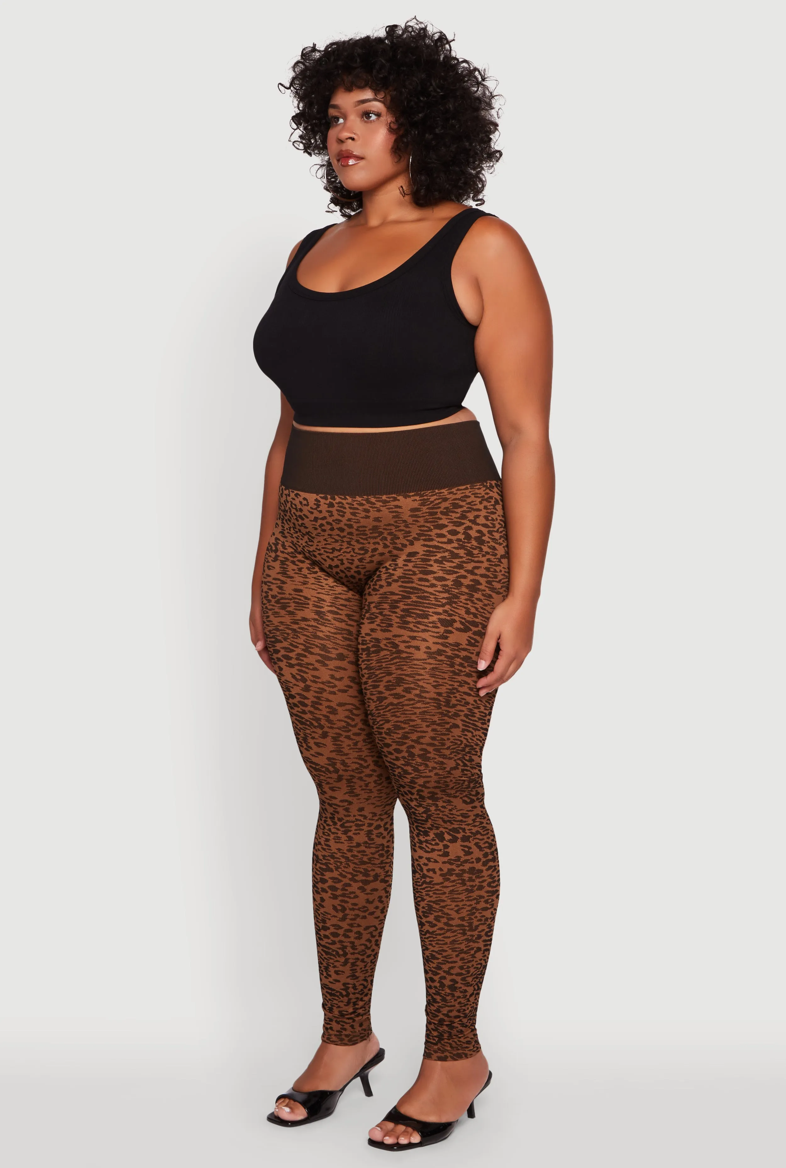 Plus Size High Waisted Leopard Print Ribbed Knit Leggings sold by Rainbow product image thumbnail 3