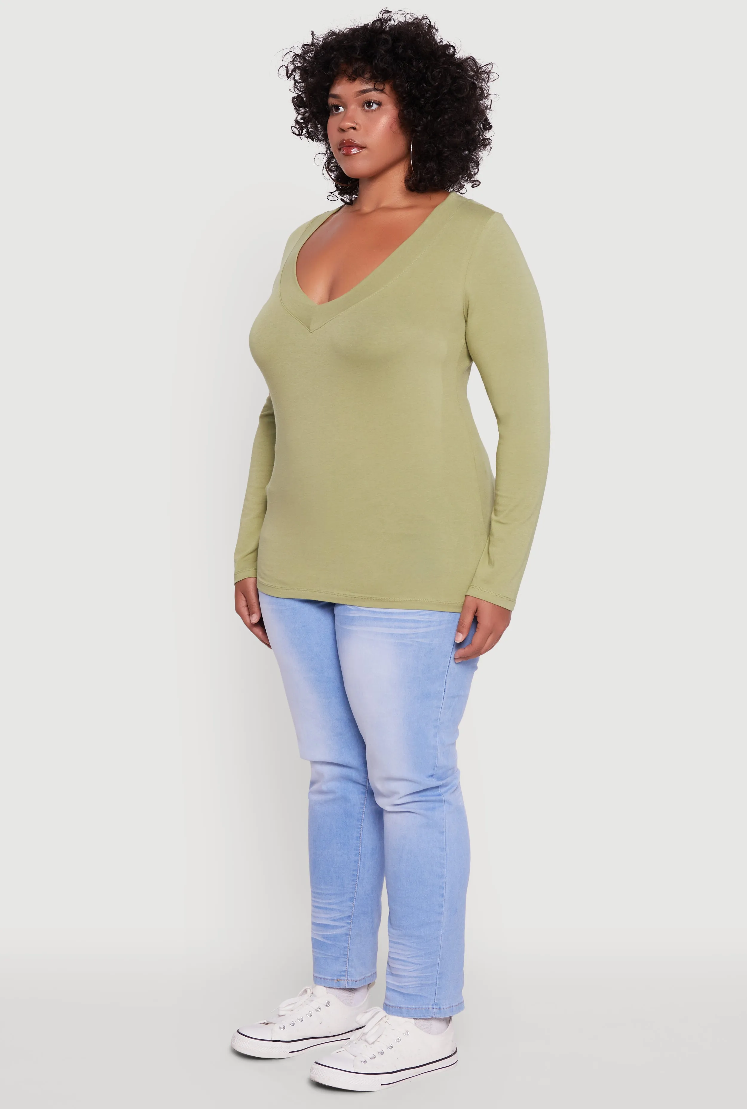 Plus Size Long Sleeve V-Neck Basic Tee sold by Rainbow product image thumbnail 5