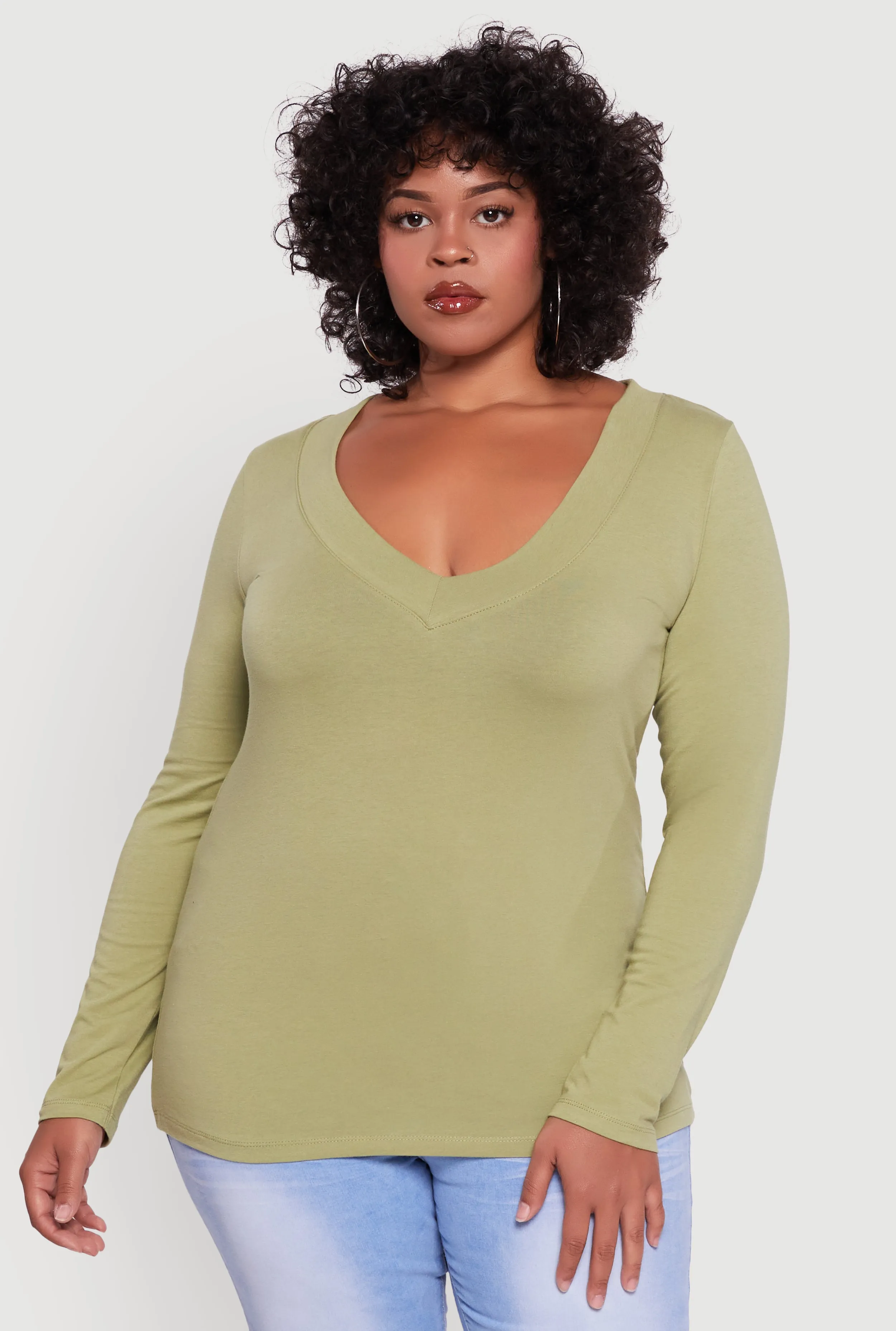 Plus Size Long Sleeve V-Neck Basic Tee sold by Rainbow product image thumbnail 2