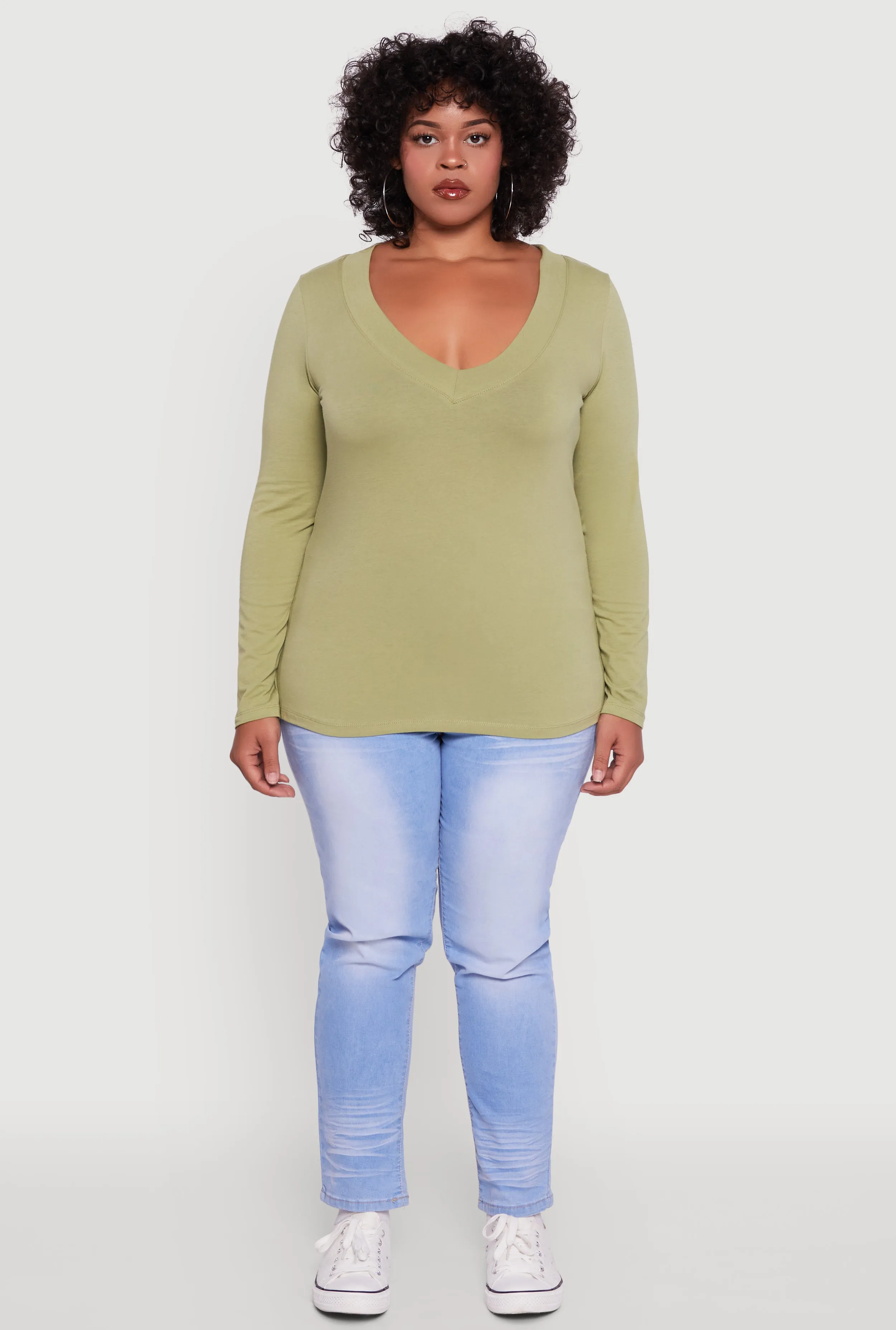 Plus Size Long Sleeve V-Neck Basic Tee sold by Rainbow product image thumbnail 3