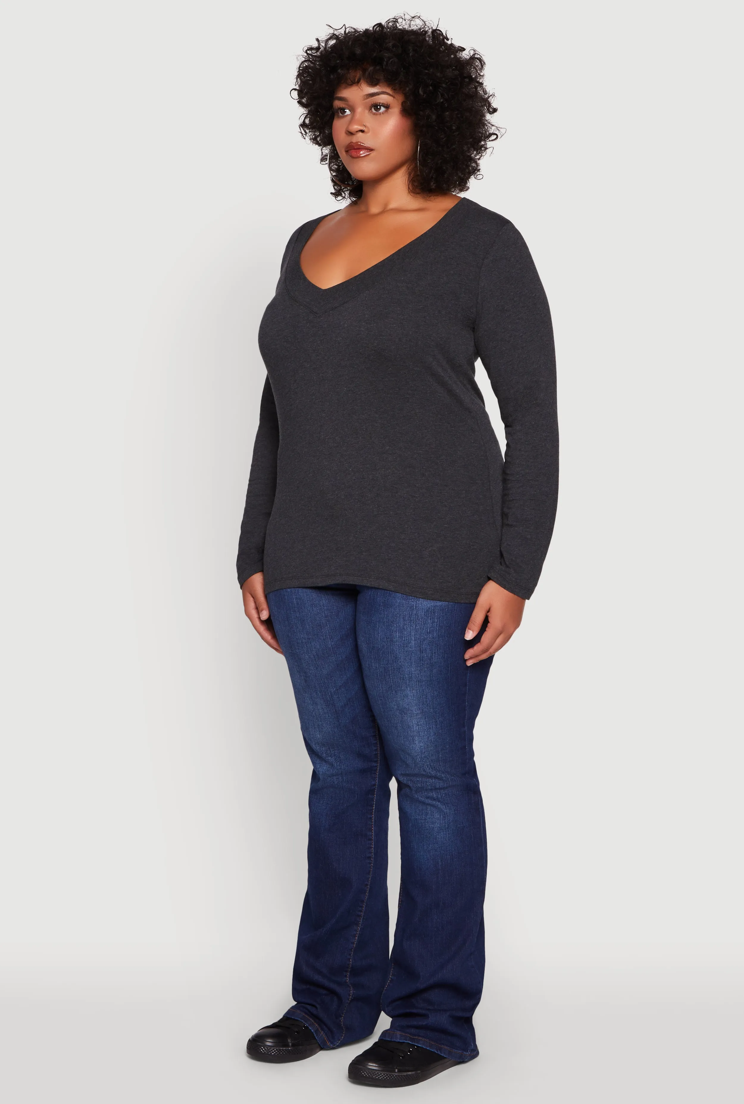 Plus Size Long Sleeve V-Neck Basic Tee sold by Rainbow product image thumbnail 5