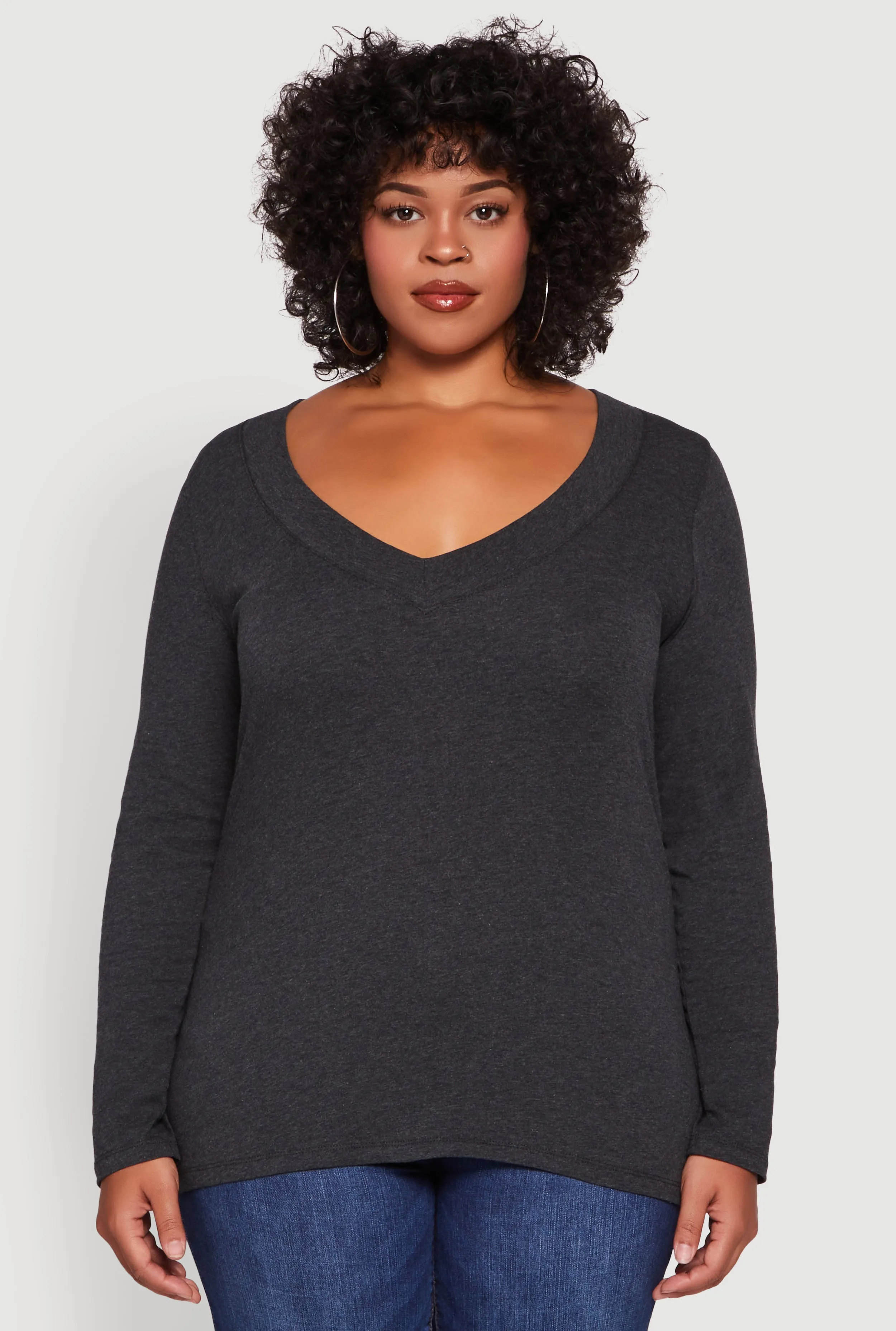 Plus Size Long Sleeve V-Neck Basic Tee sold by Rainbow product image thumbnail 2