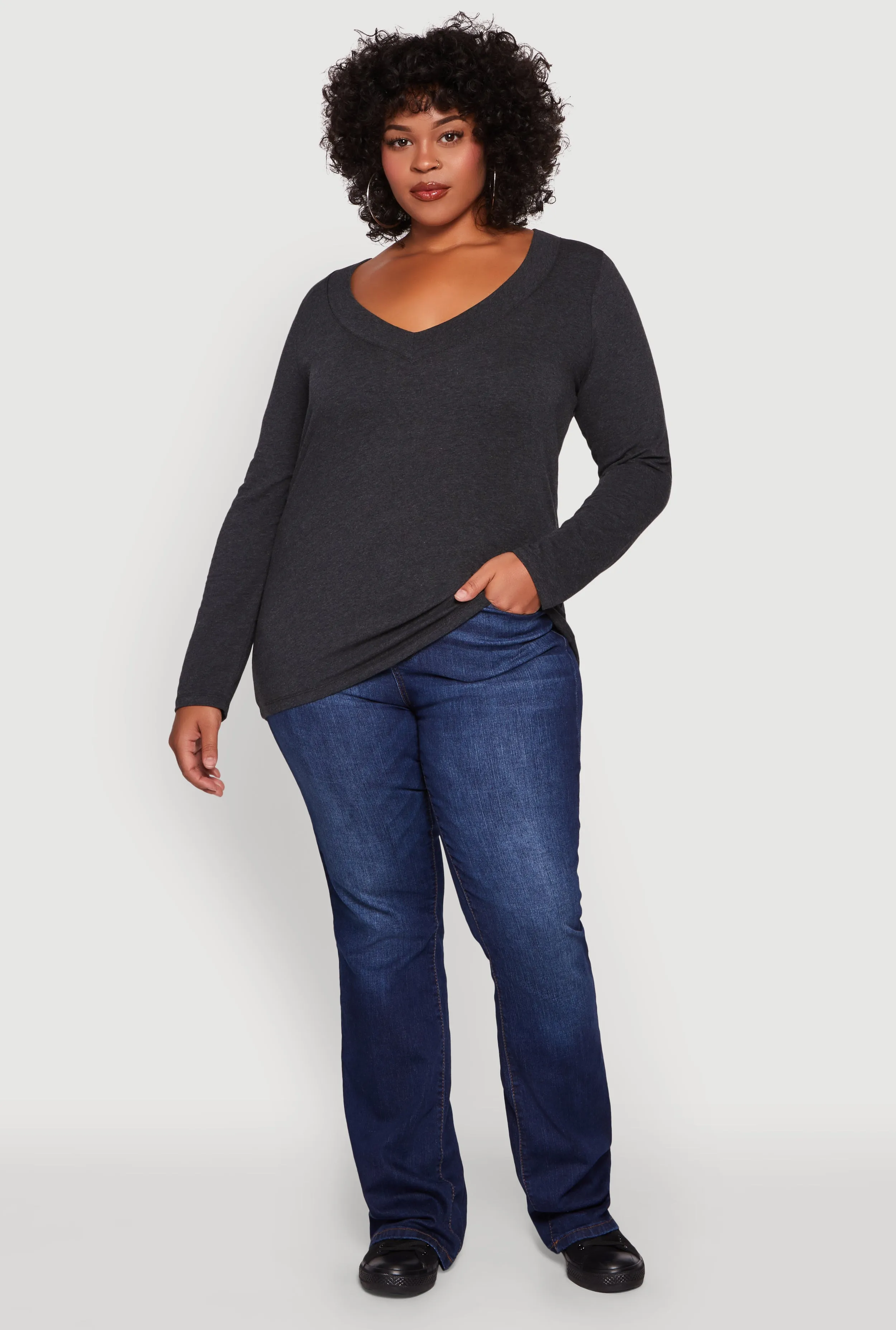 Plus Size Long Sleeve V-Neck Basic Tee sold by Rainbow product image thumbnail 3