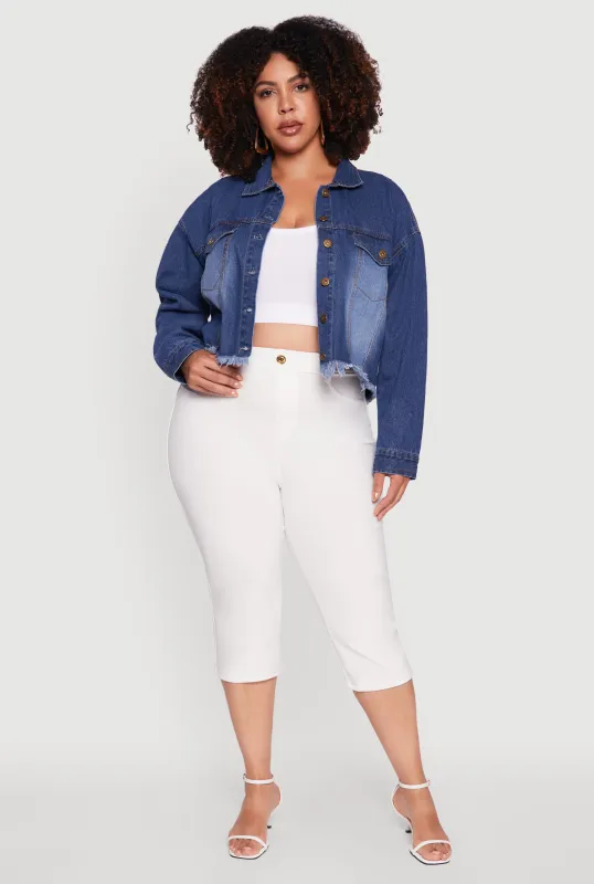Plus Size Denim Jacket with Heart Brush Stroke Design sold by Rainbow