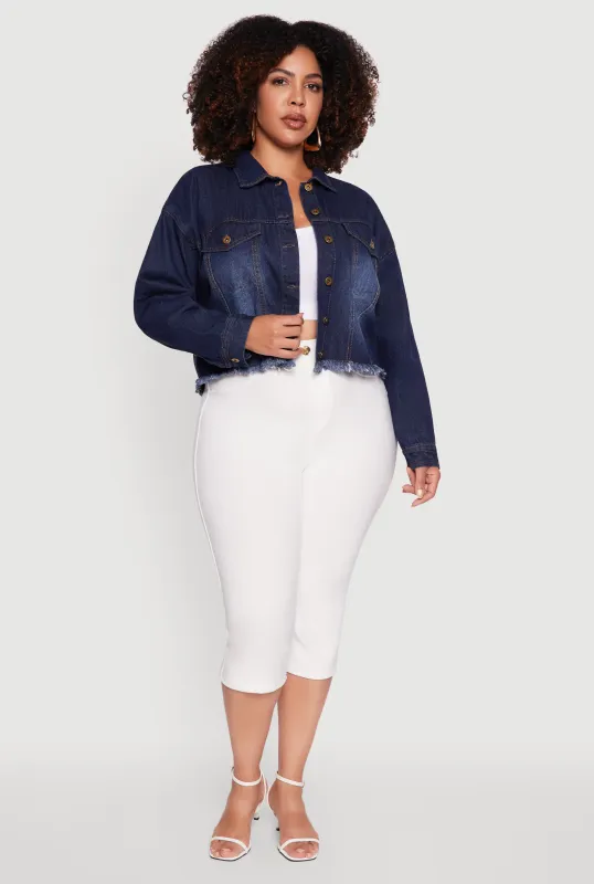 Plus Size Denim Jacket with Heart Brush Stroke Design sold by Rainbow